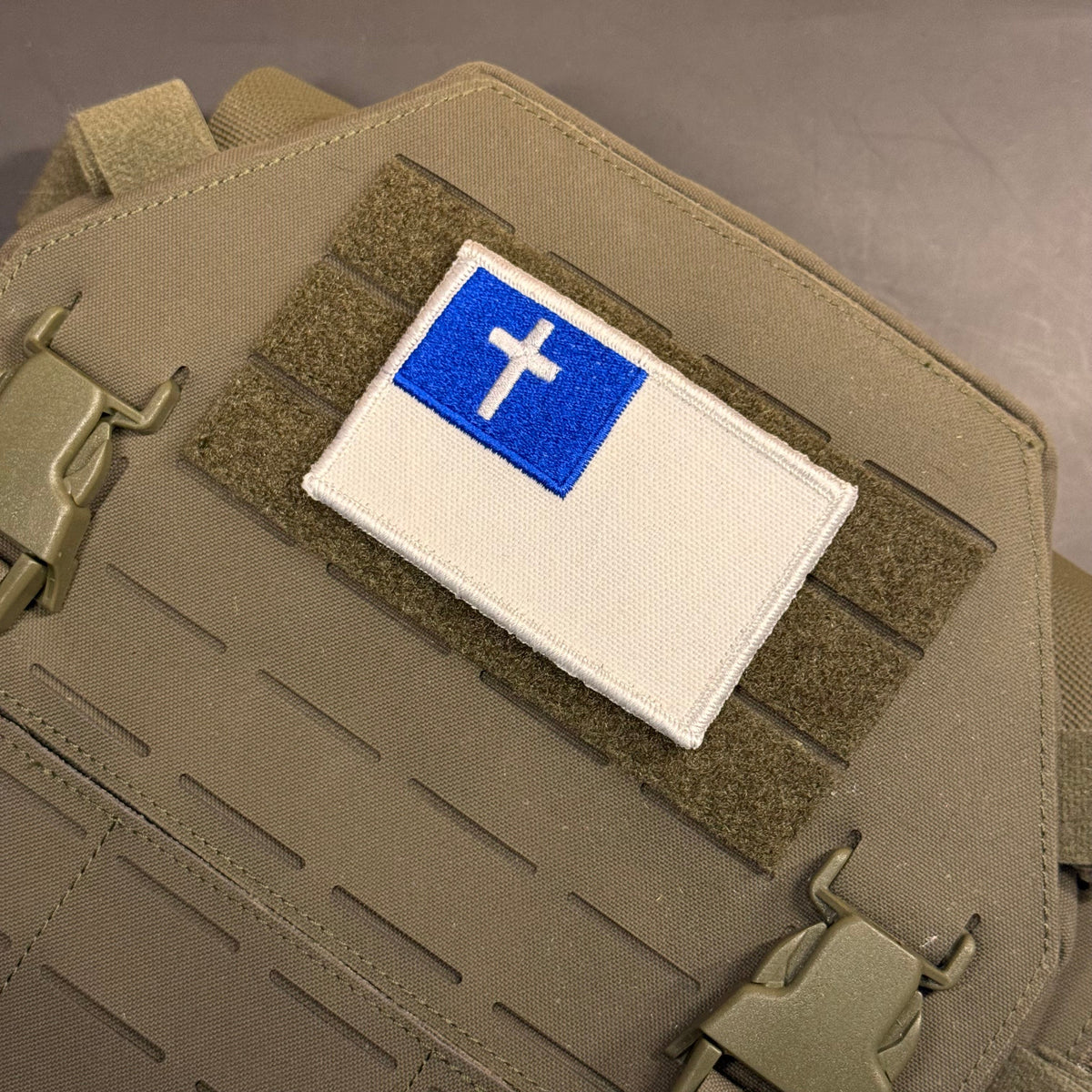 Tactical and White/Blue Christian Flag Patches, 2x3.5" | Made in USA | VELCRO® Brand Hook Backing