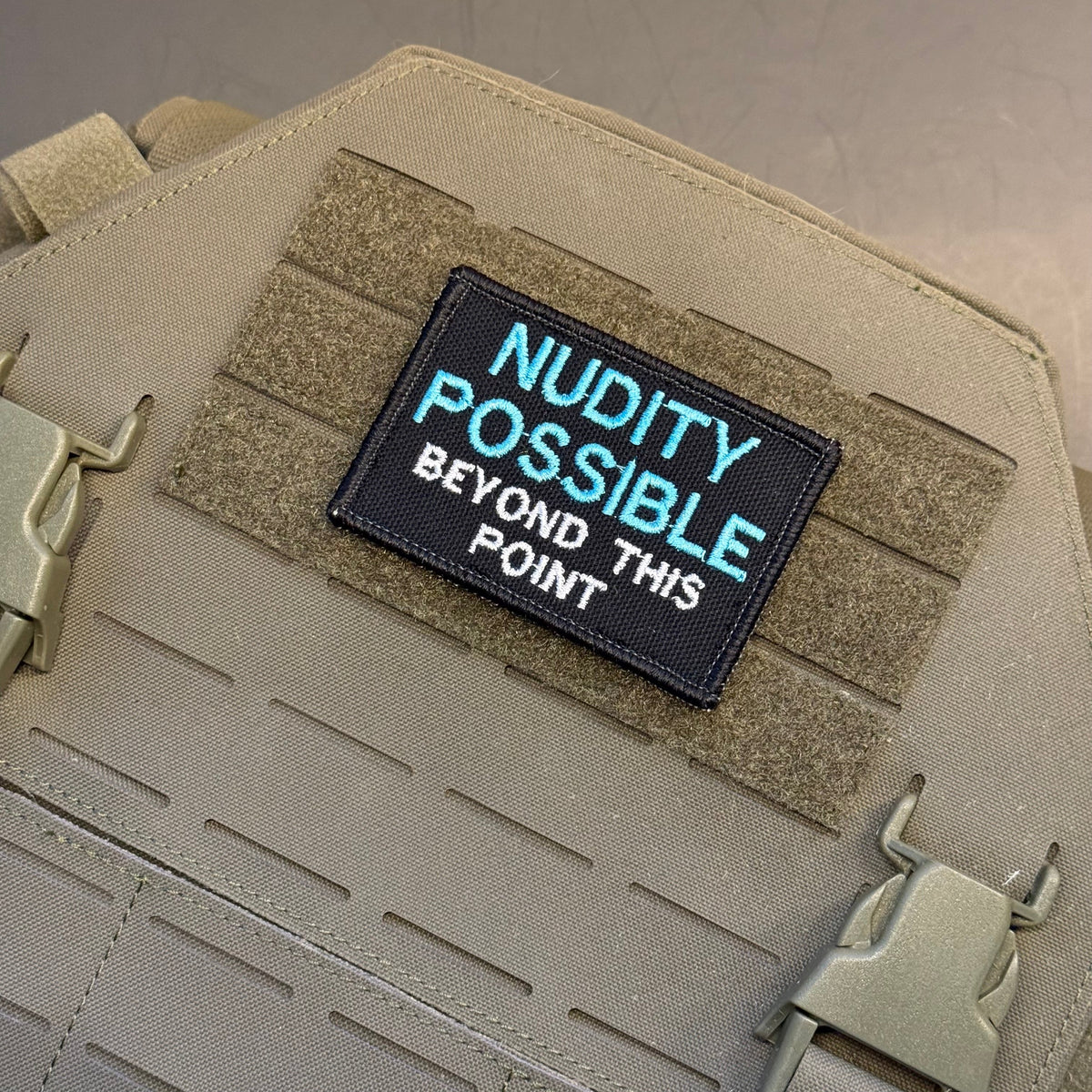 Nudity Possible Funny Morale Patch | Made in USA | VELCRO® Brand Hook Backing