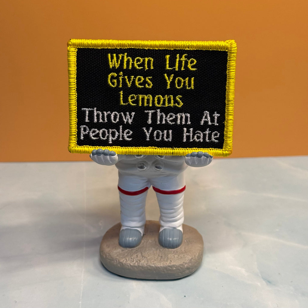 Throw Lemons At People You Hate Funny Morale Patch, 2x3" | Made in USA | VELCRO® Brand Hook Backing