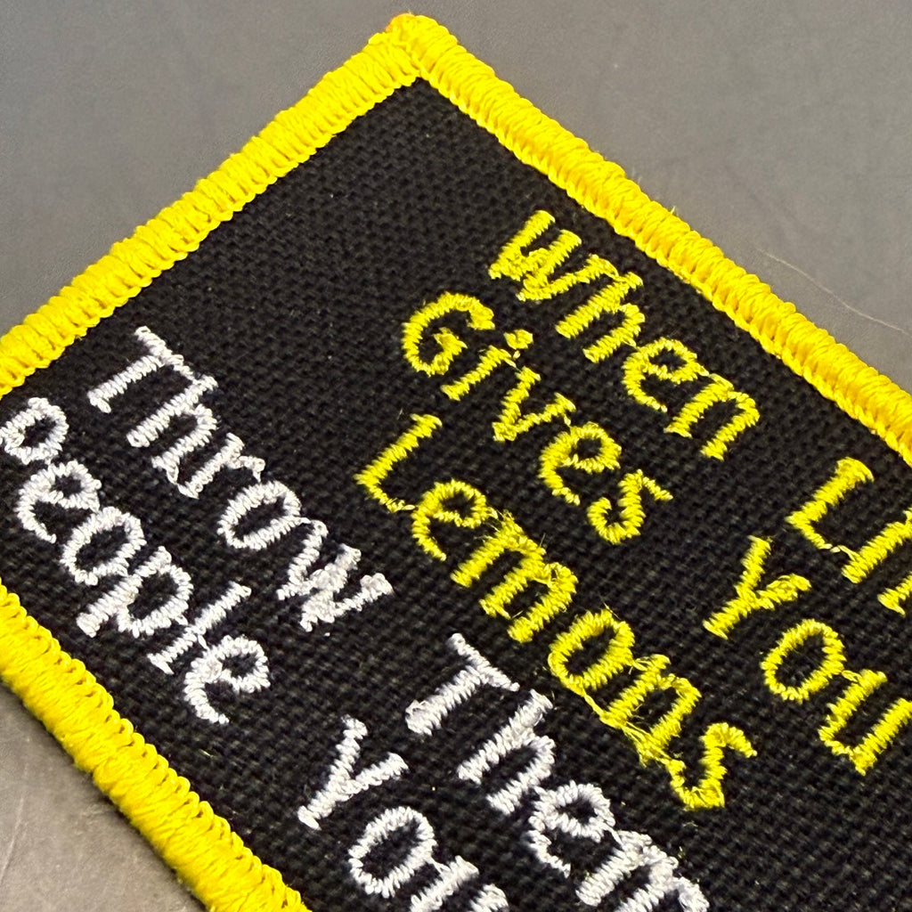 Throw Lemons At People You Hate Funny Morale Patch, 2x3" | Made in USA | VELCRO® Brand Hook Backing