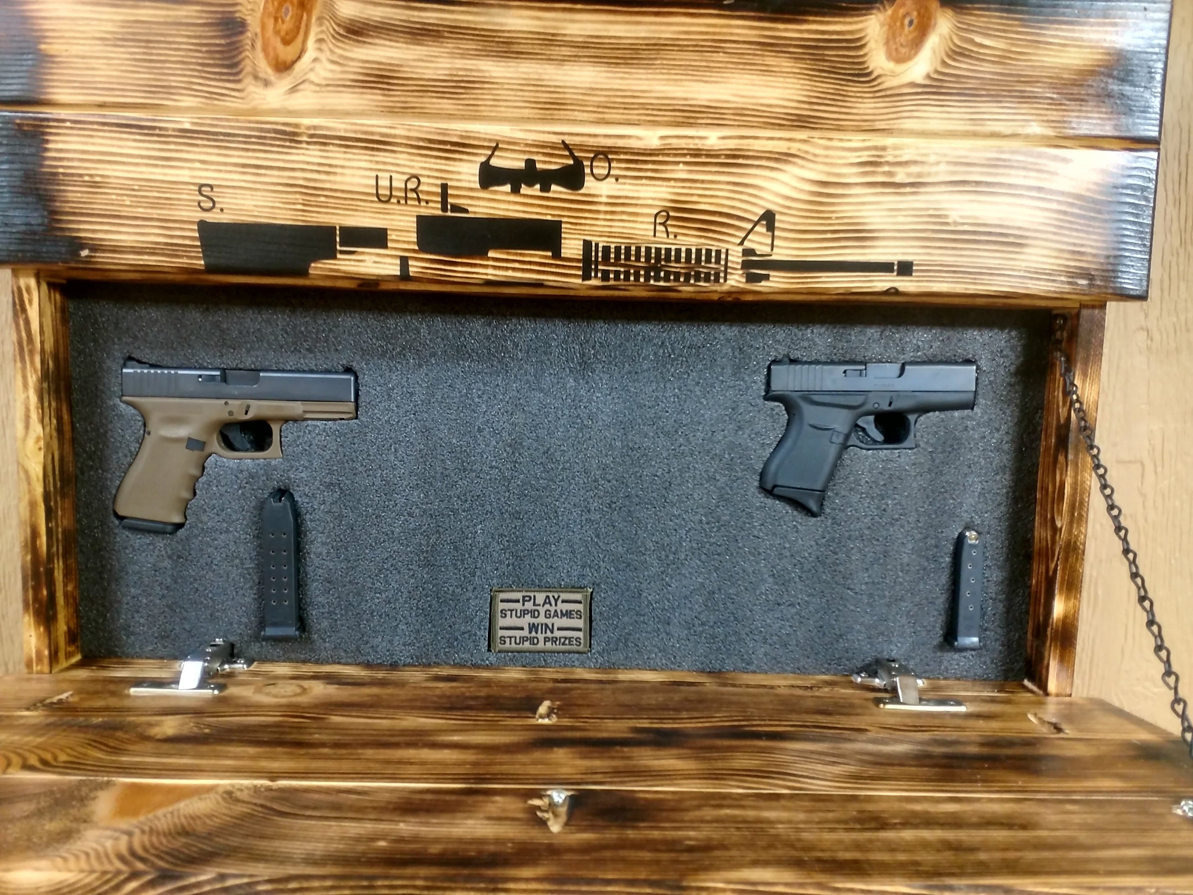 Charred AR-15 "Join or Die" Hidden Gun Storage Sign