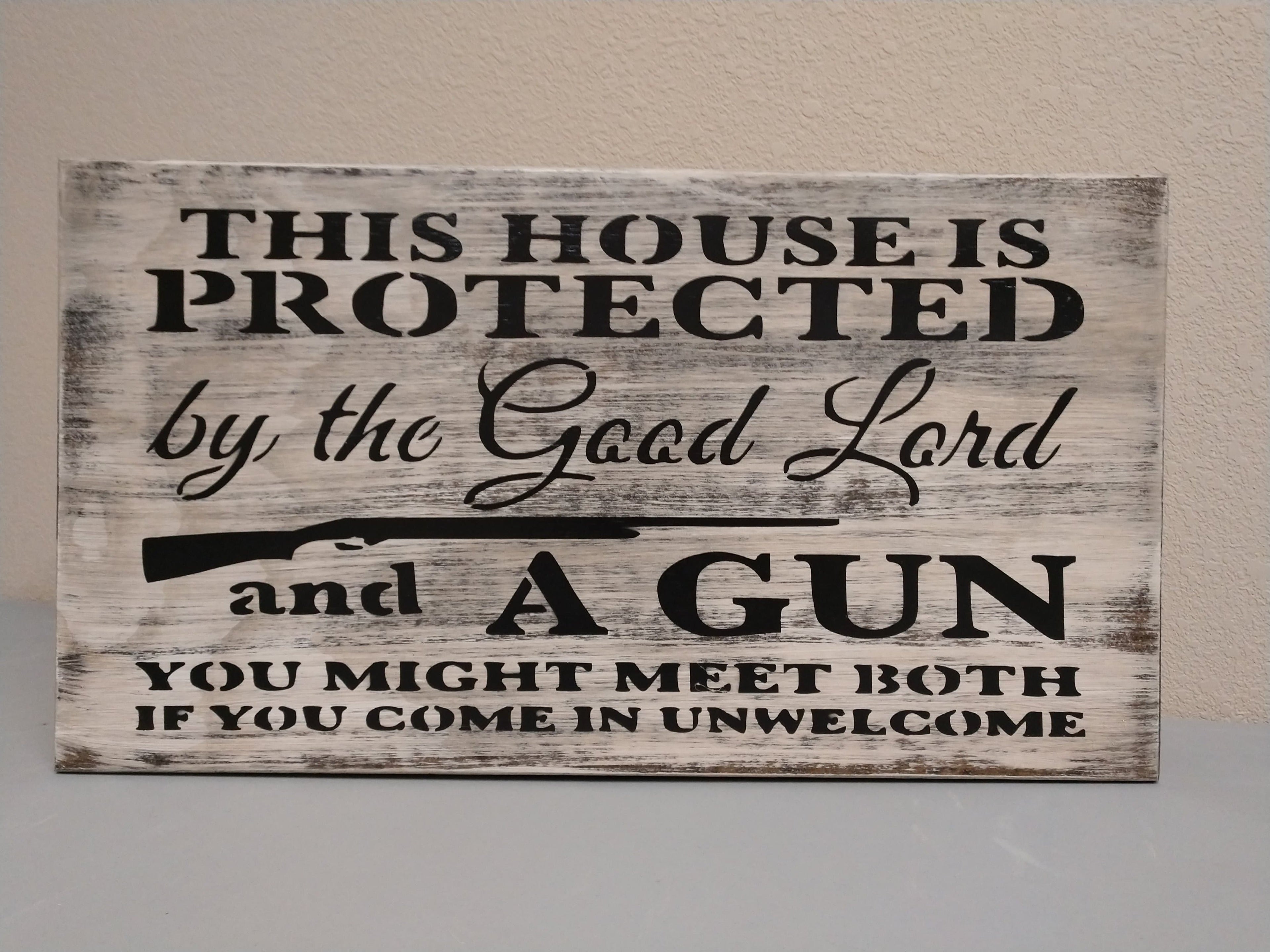 MINI "THIS HOUSE IS PROTECTED" GUN CONCEALMENT WALL ART