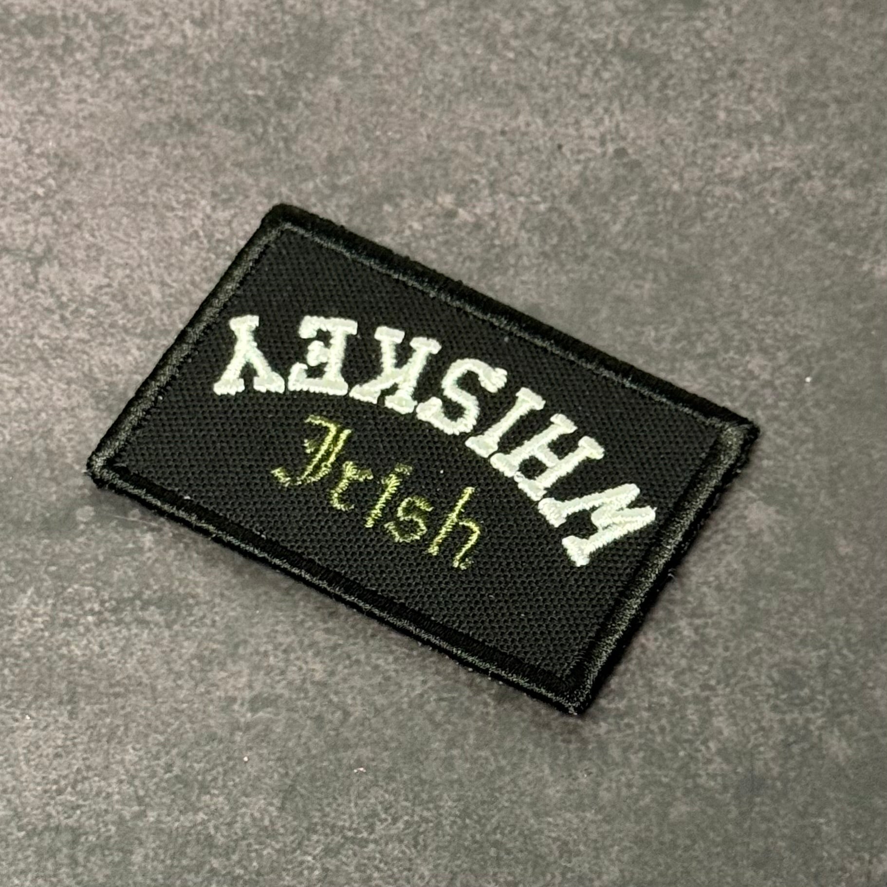 Irish Whiskey Upside Down Funny Morale Patch, 2x3" | Made in USA | VELCRO® Brand Hook Backing
