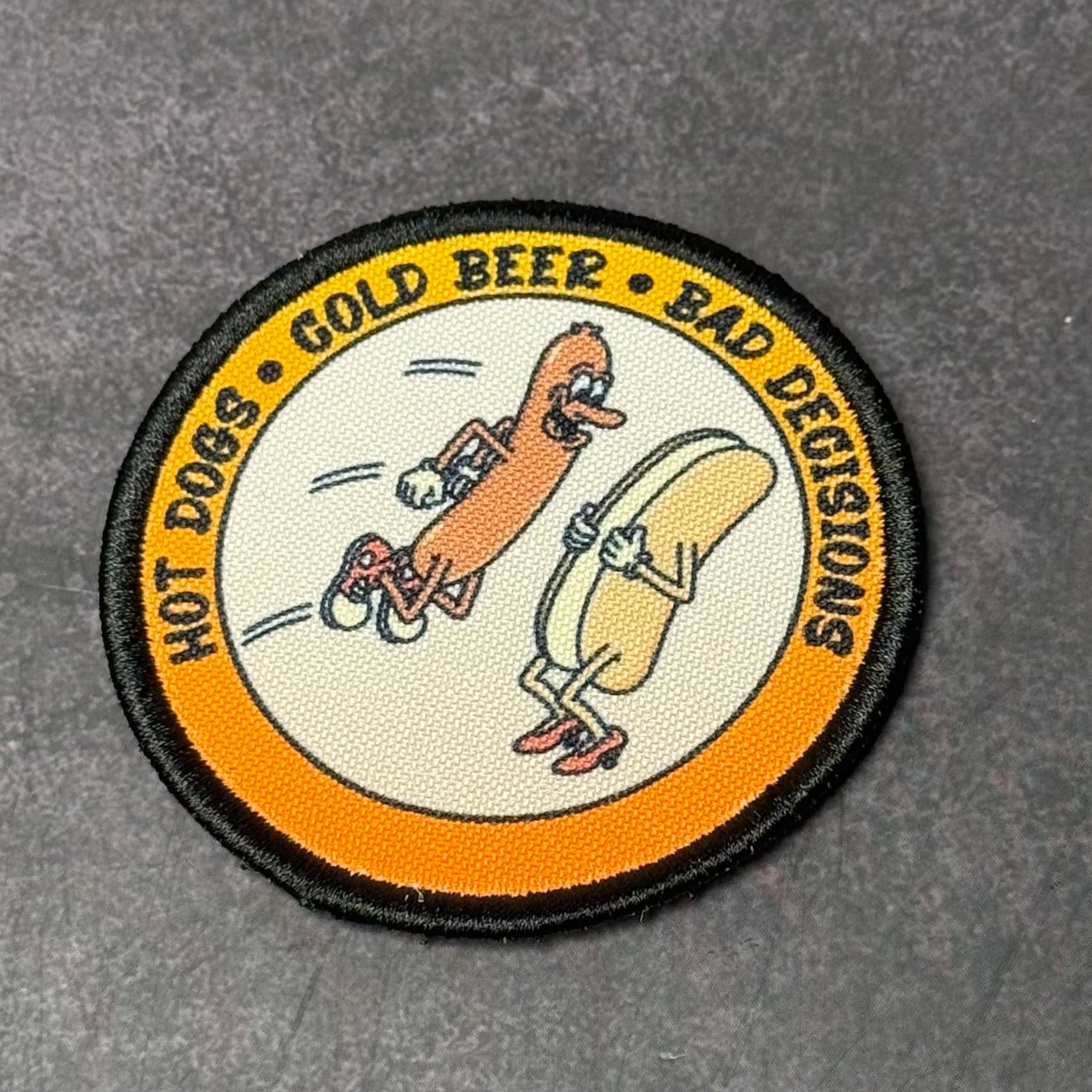 Hot Dogs, Cold Beer and Bad Decisions Funny Morale Patch | Made in USA | VELCRO® Brand Hook Backing