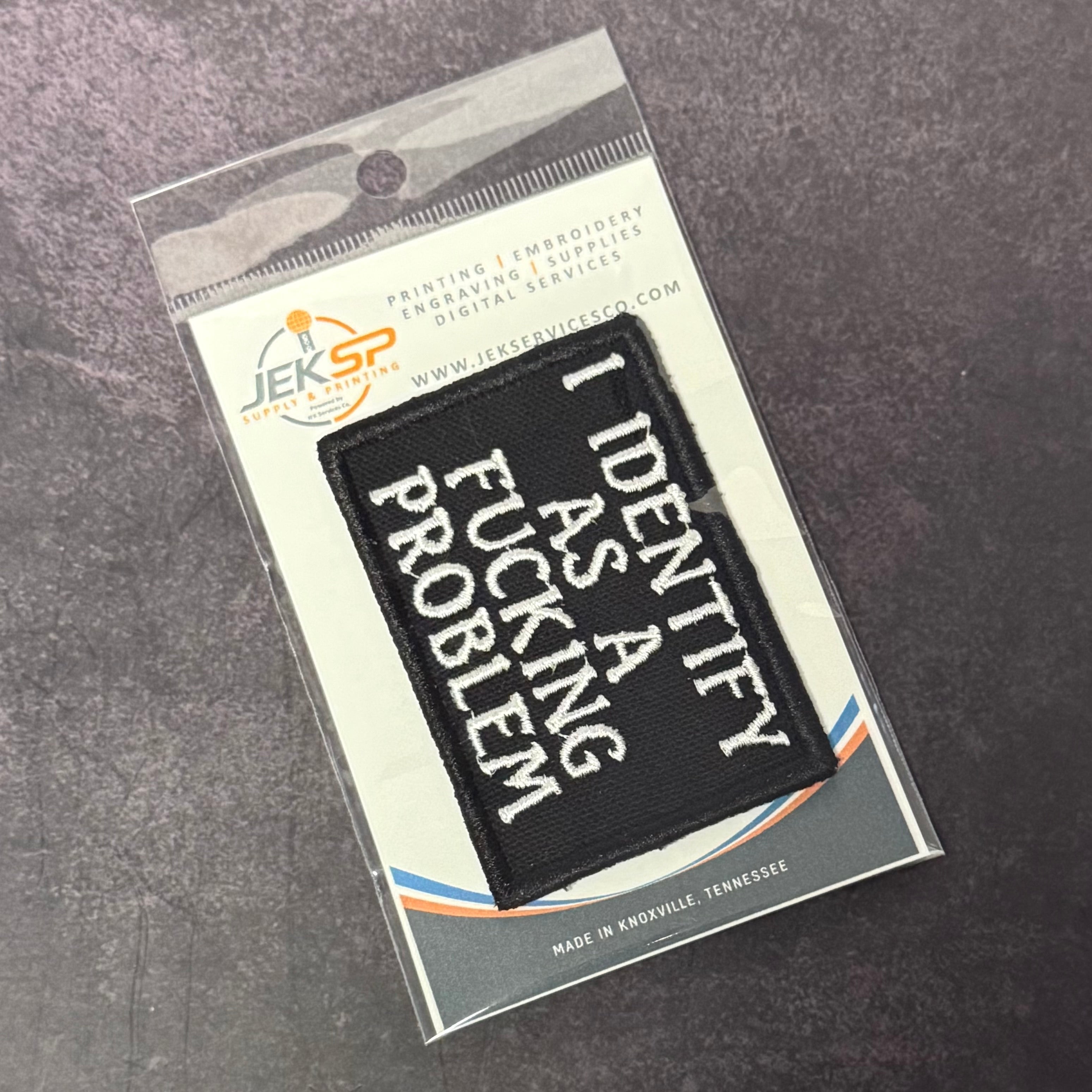 I Identify As The Problem Funny Morale Patch, 2x3" | Made in USA | VELCRO® Brand Hook Backing