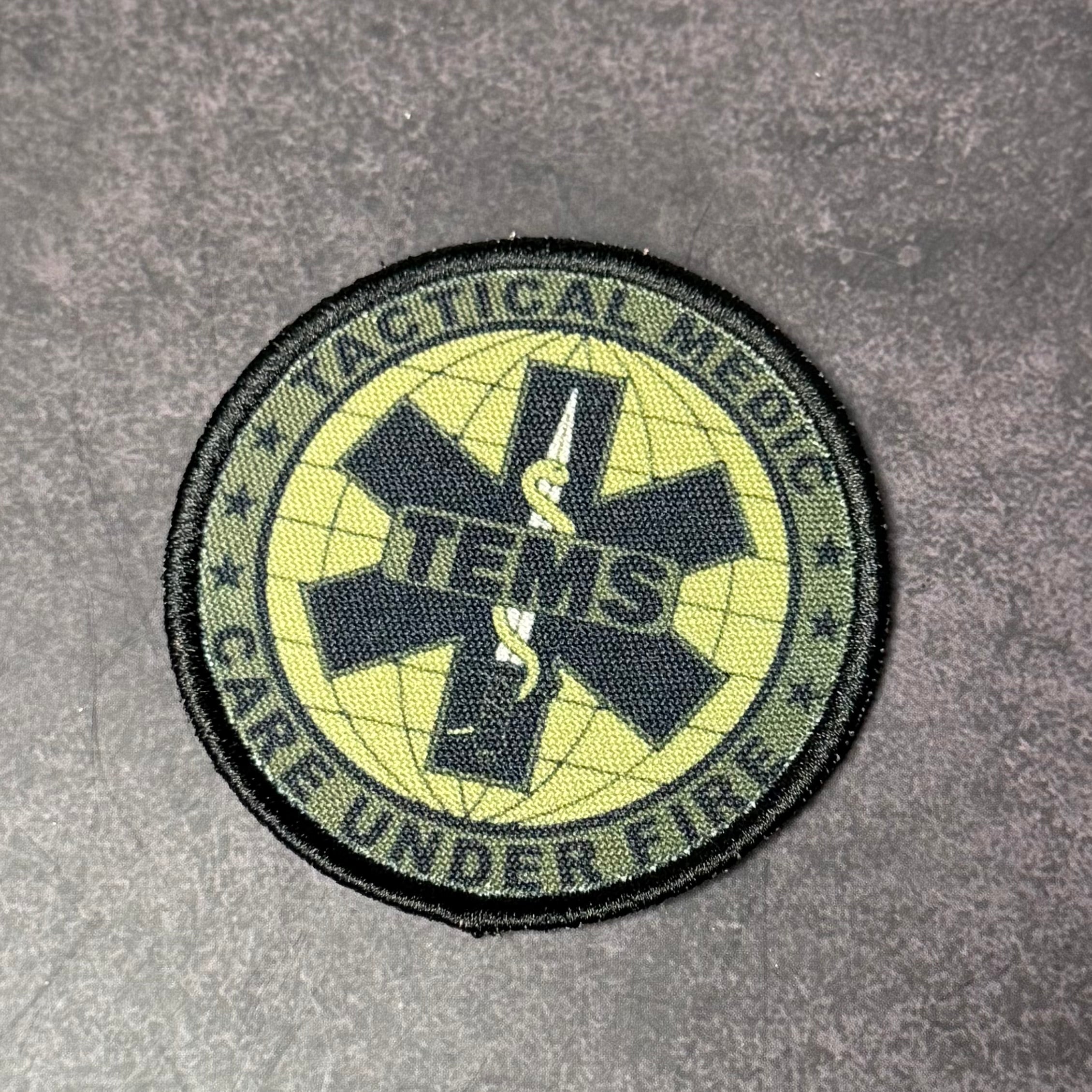 Tactical Medic TEMS Morale Patch, Care Under Fire, 3" Round | Made in USA | VELCRO® Brand Hook Backing