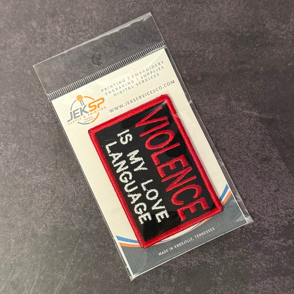 Violence Is My Love Language Funny Morale Patch, 2x3" | Made in USA | VELCRO® Brand Hook Backing
