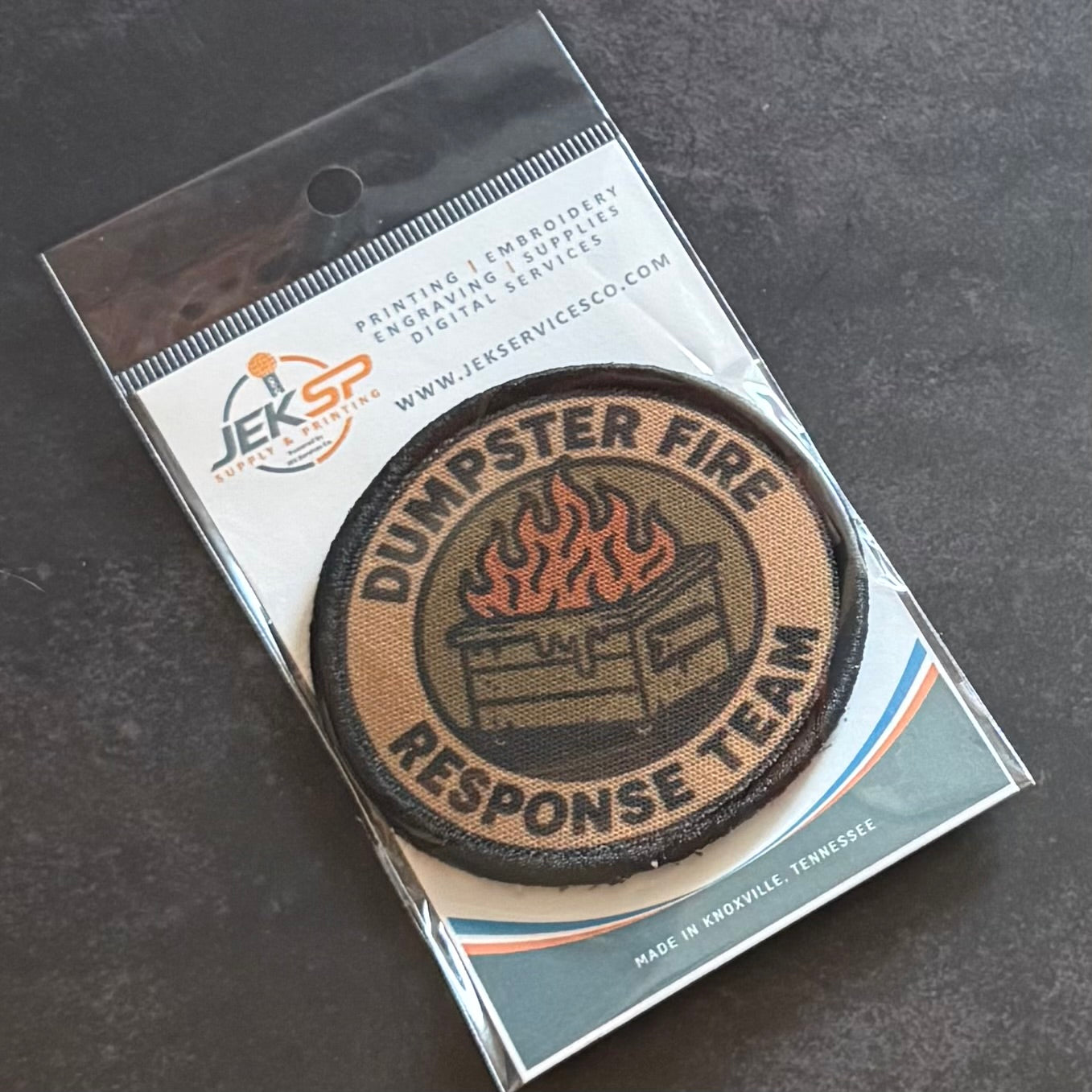 Dumpster Fire Response Team Funny Tactical Morale Patch, 3" Round | Made in USA | VELCRO® Brand Hook Backing