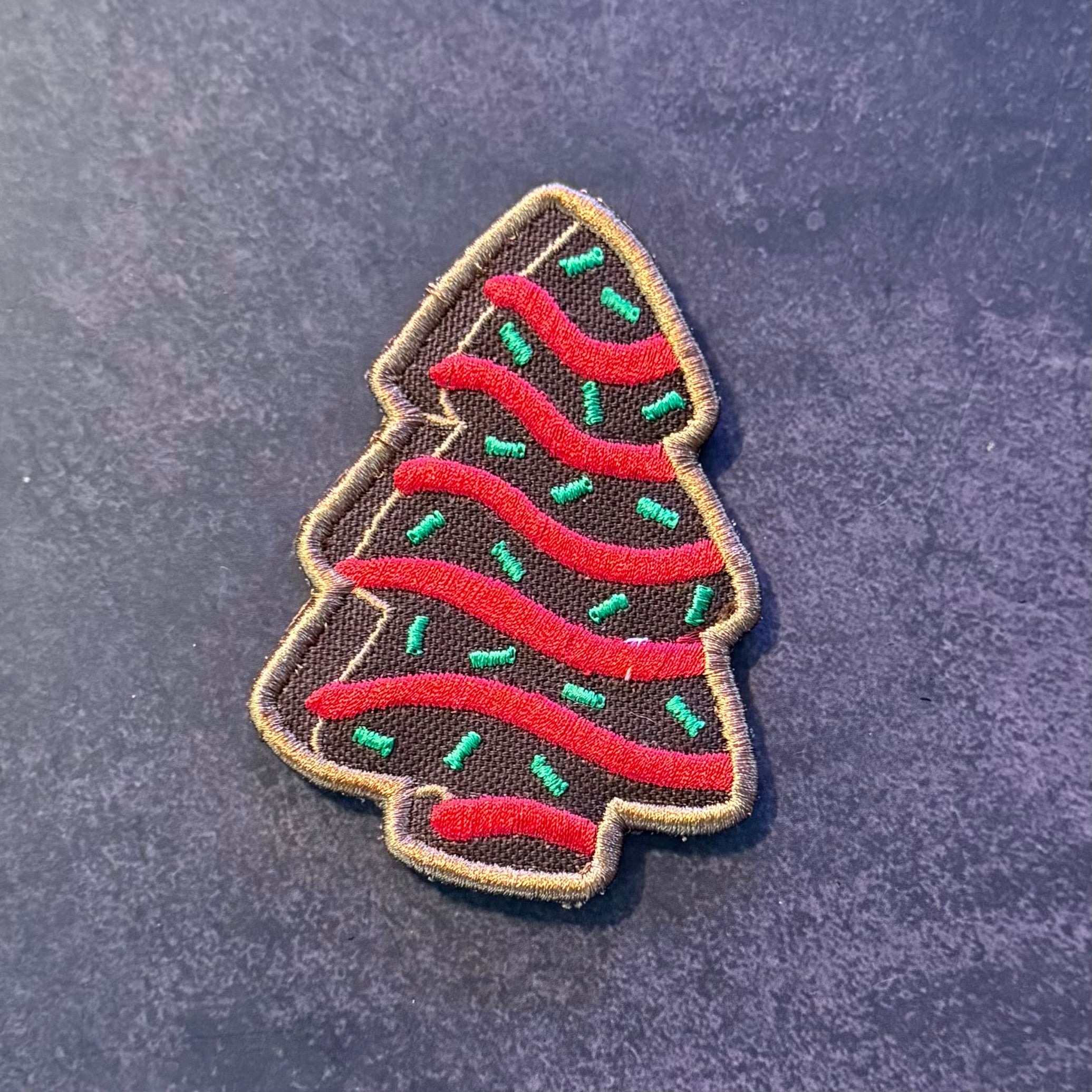 Christmas Tree Cake Funny Morale Patch | Made in USA | VELCRO® Brand Hook Backing