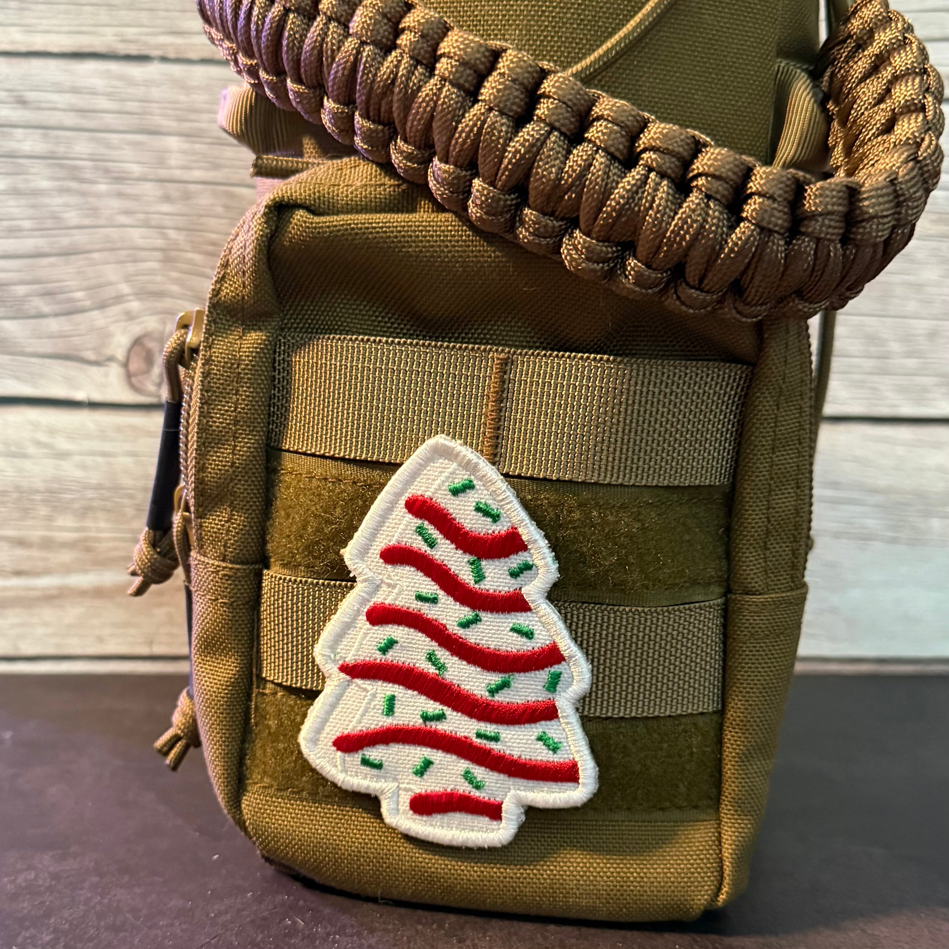 Christmas Tree Cake Funny Morale Patch | Made in USA | VELCRO® Brand Hook Backing