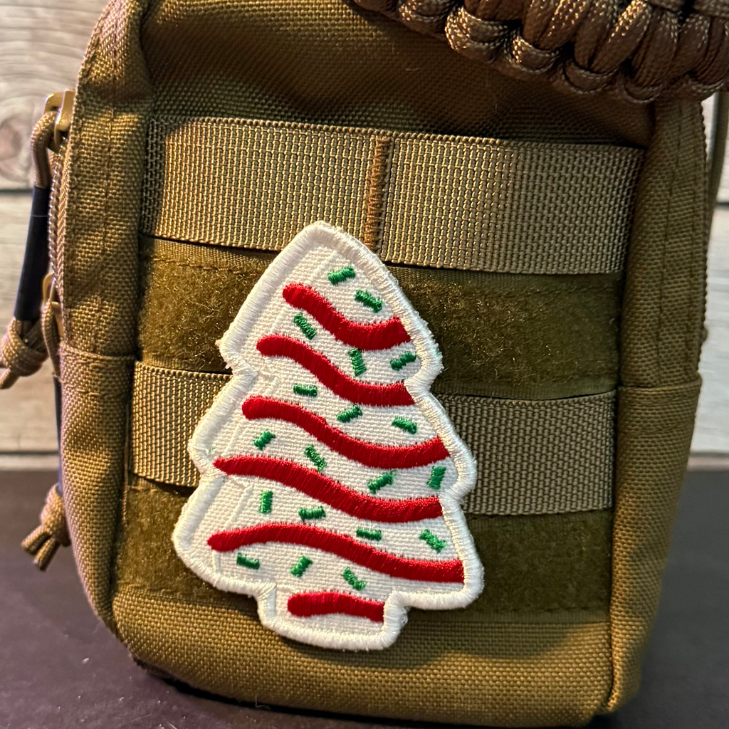 Christmas Tree Cake Funny Morale Patch | Made in USA | VELCRO® Brand Hook Backing