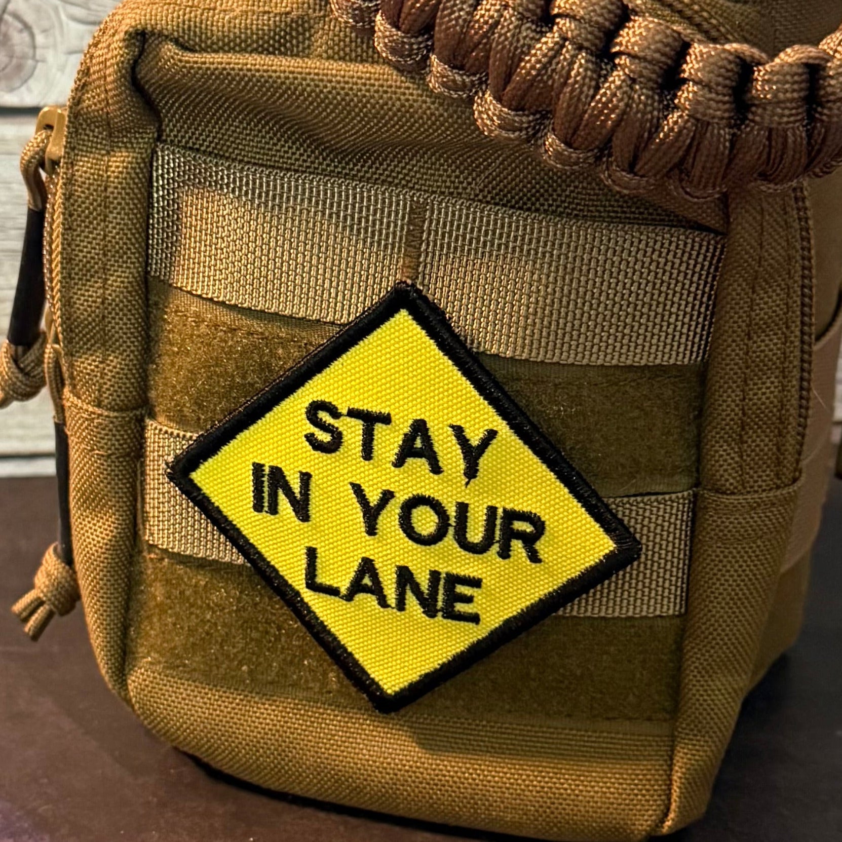Stay In Your Lane Funny Morale Patch | Made in USA | VELCRO® Brand Hook Backing