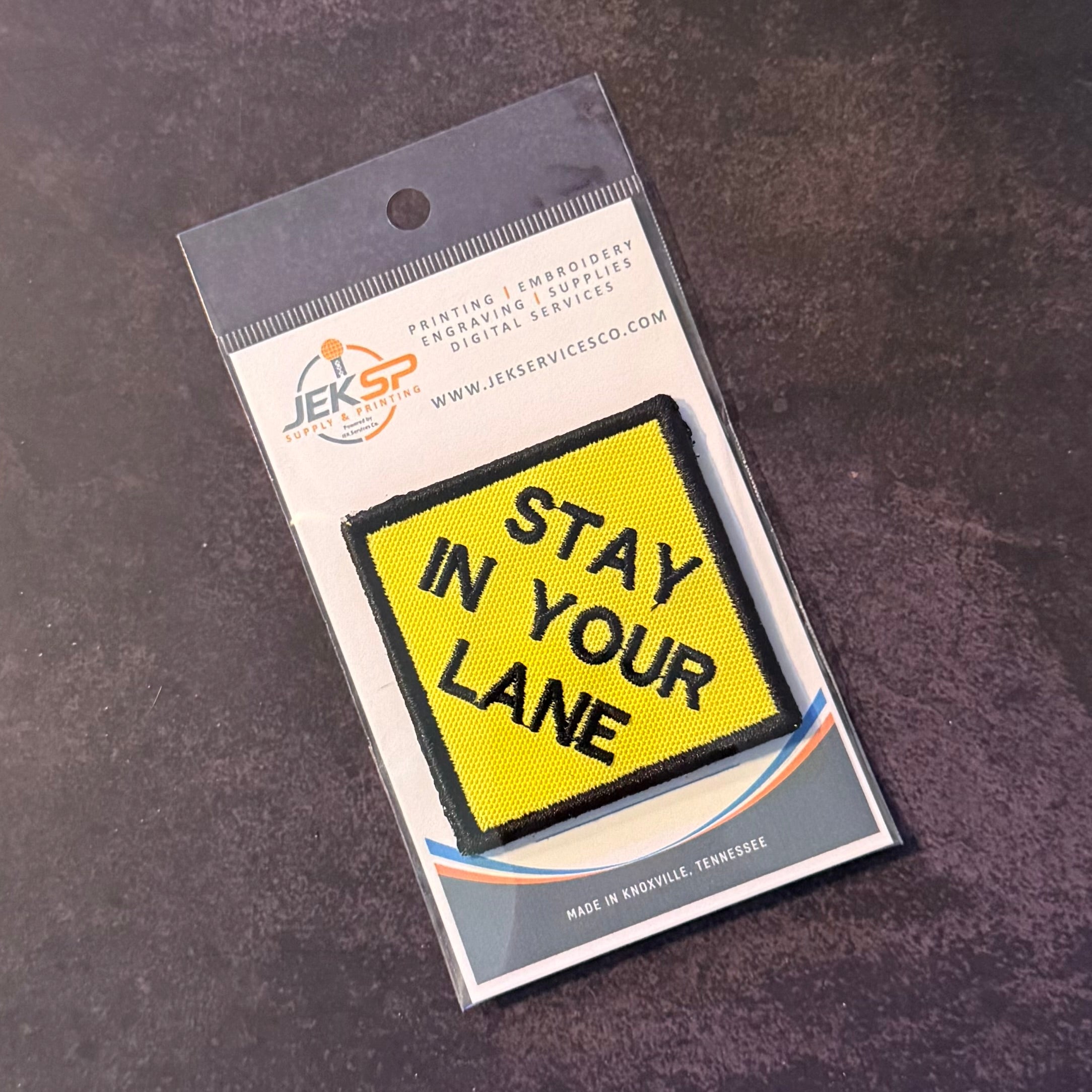Stay In Your Lane Funny Morale Patch | Made in USA | VELCRO® Brand Hook Backing