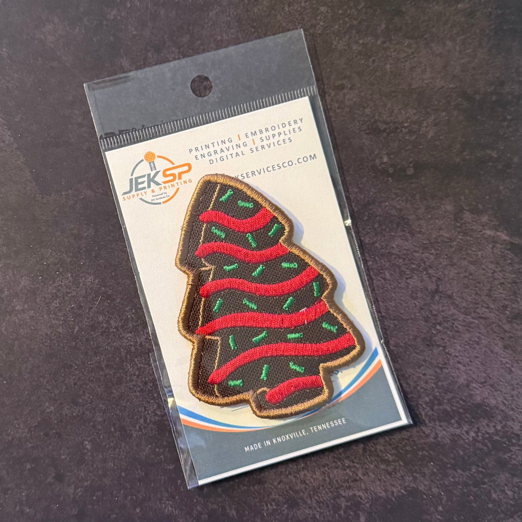 Christmas Tree Cake Funny Morale Patch | Made in USA | VELCRO® Brand Hook Backing