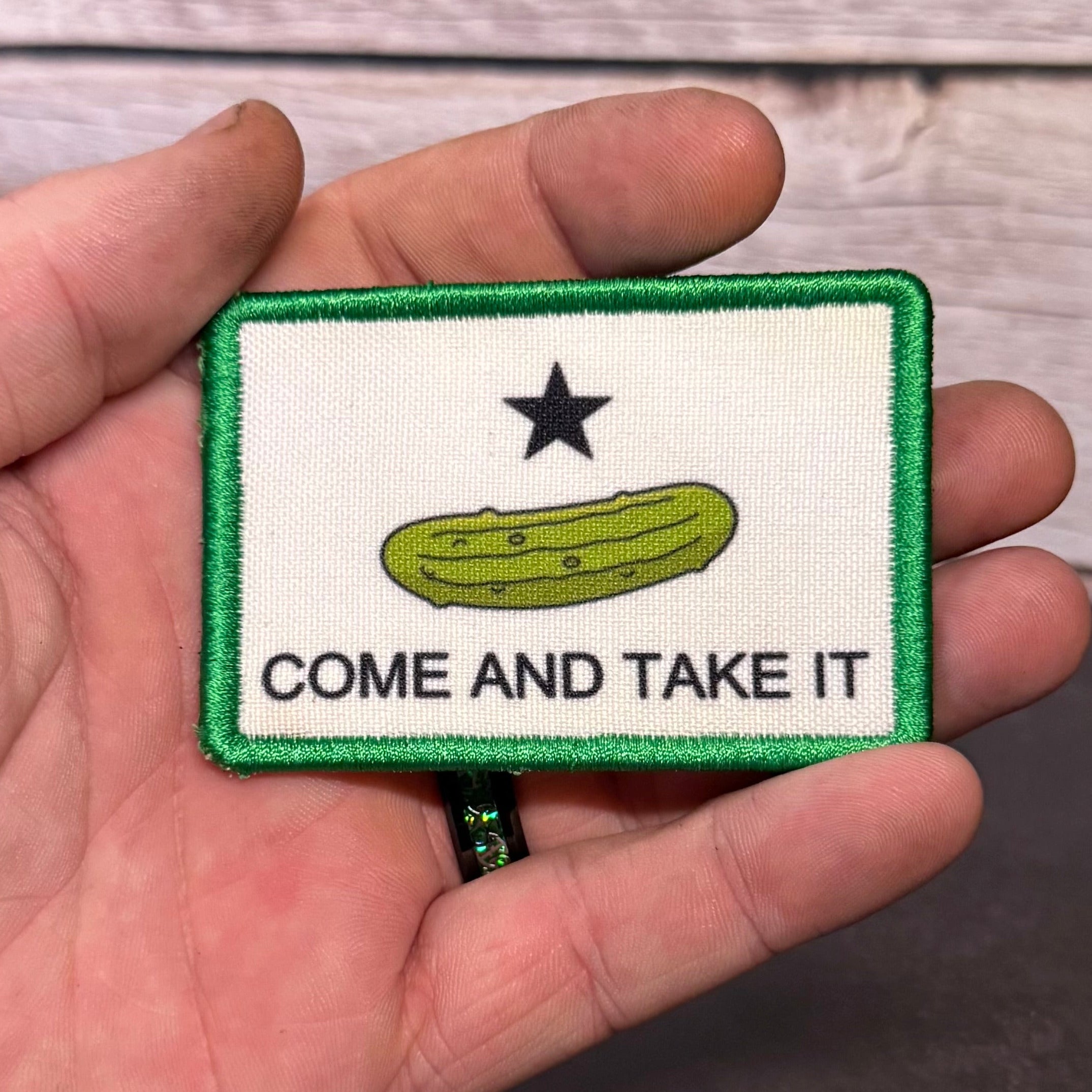 Come and Take It Pickle Funny Texas Style Morale Patch | Made in USA | VELCRO® Brand Hook Backing