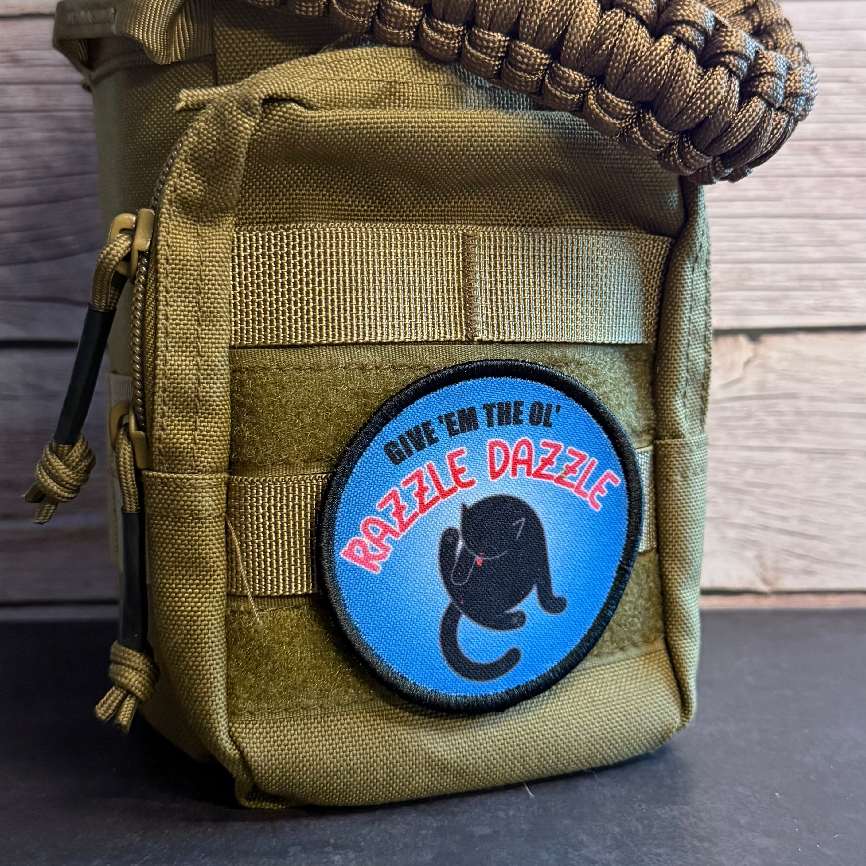 Give 'Em The Razzle Dazzle Funny Morale Patch | Made in USA | VELCRO® Brand Hook Backing