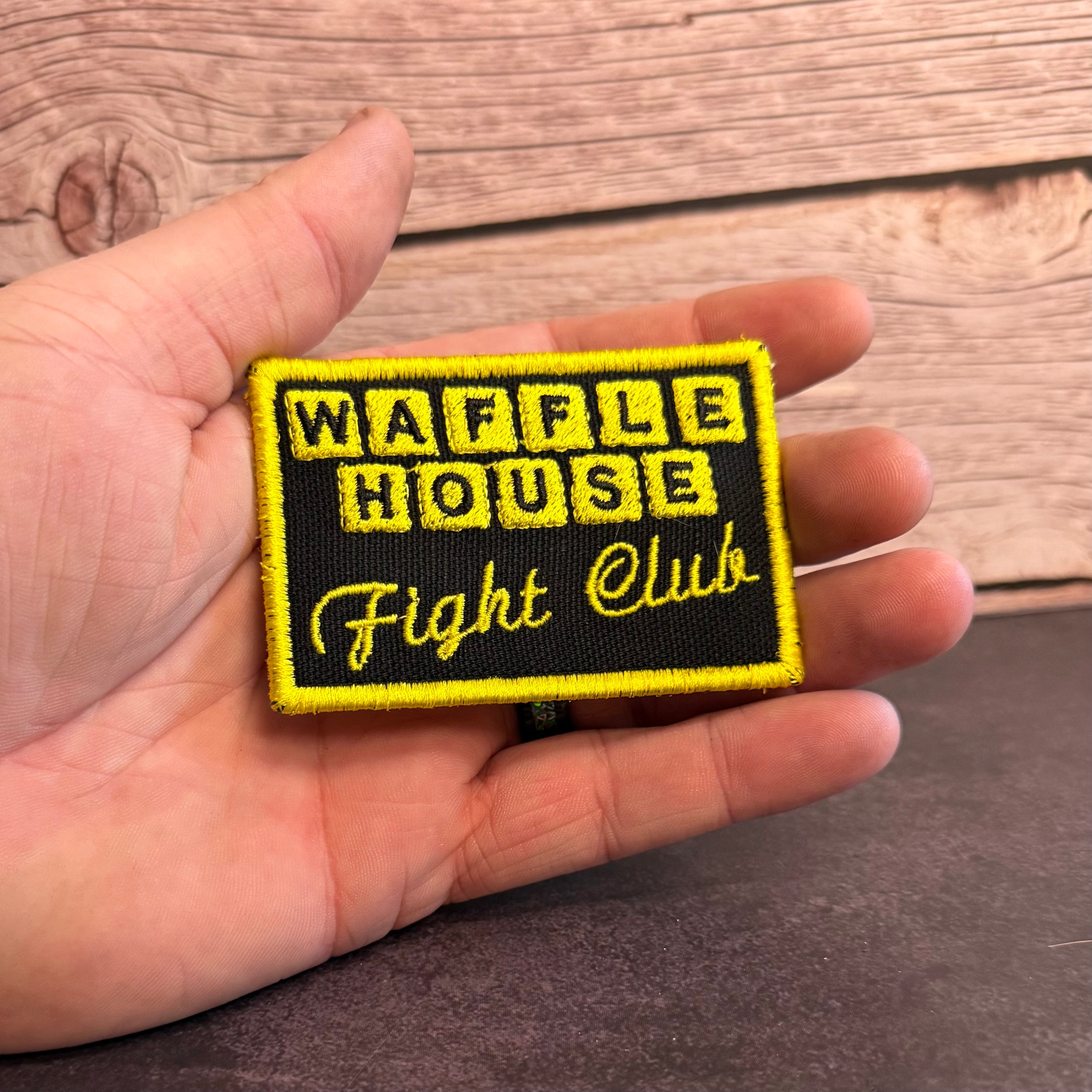 Waffle House Fight Club Funny Morale Patch, 2x3" | Made in USA | VELCRO® Brand Hook Backing