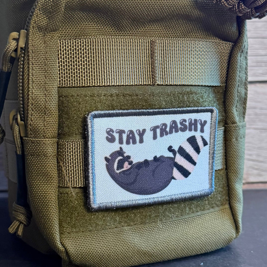 Stay Trashy Raccoon Trash Panda Funny Morale Patch, 2x3" | Made in USA | VELCRO® Brand Hook Backing