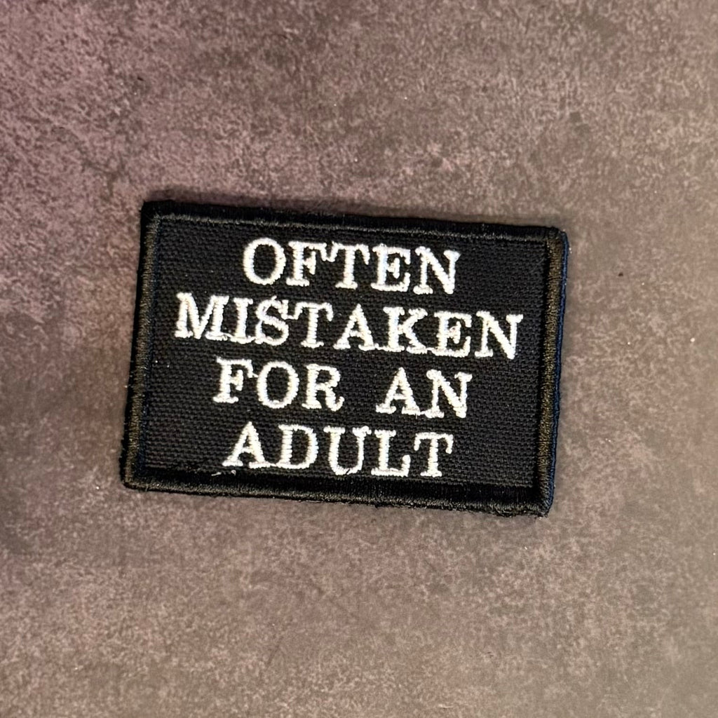 Often Mistaken For An Adult Funny Morale Patch, 2x3" | Made in USA | VELCRO® Brand Hook Backing