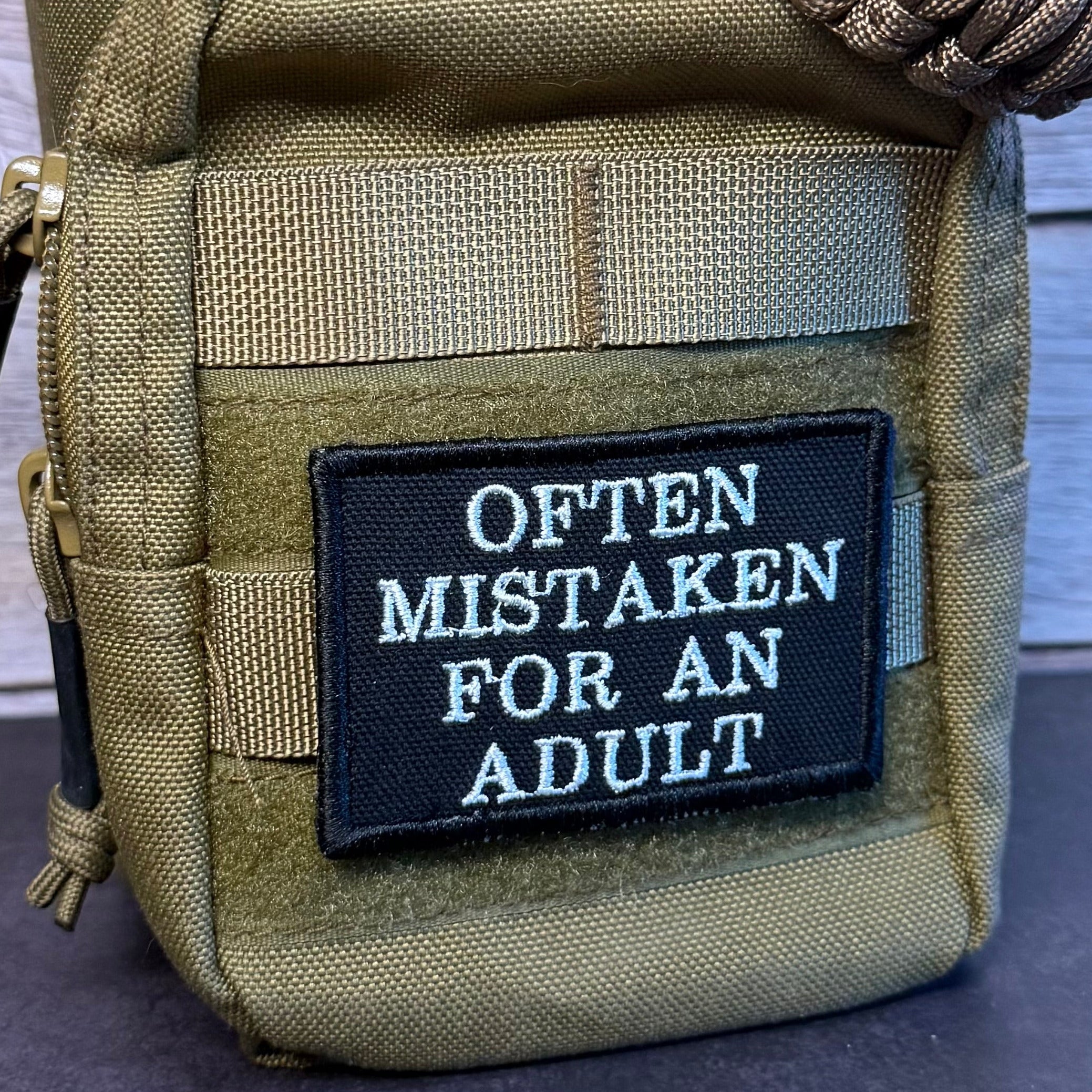 Often Mistaken For An Adult Funny Morale Patch, 2x3" | Made in USA | VELCRO® Brand Hook Backing