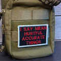 I Say Mean, Hurtful, Accurate Things Funny Morale Patch, 2x3" | Made in USA | VELCRO® Brand Hook Backing