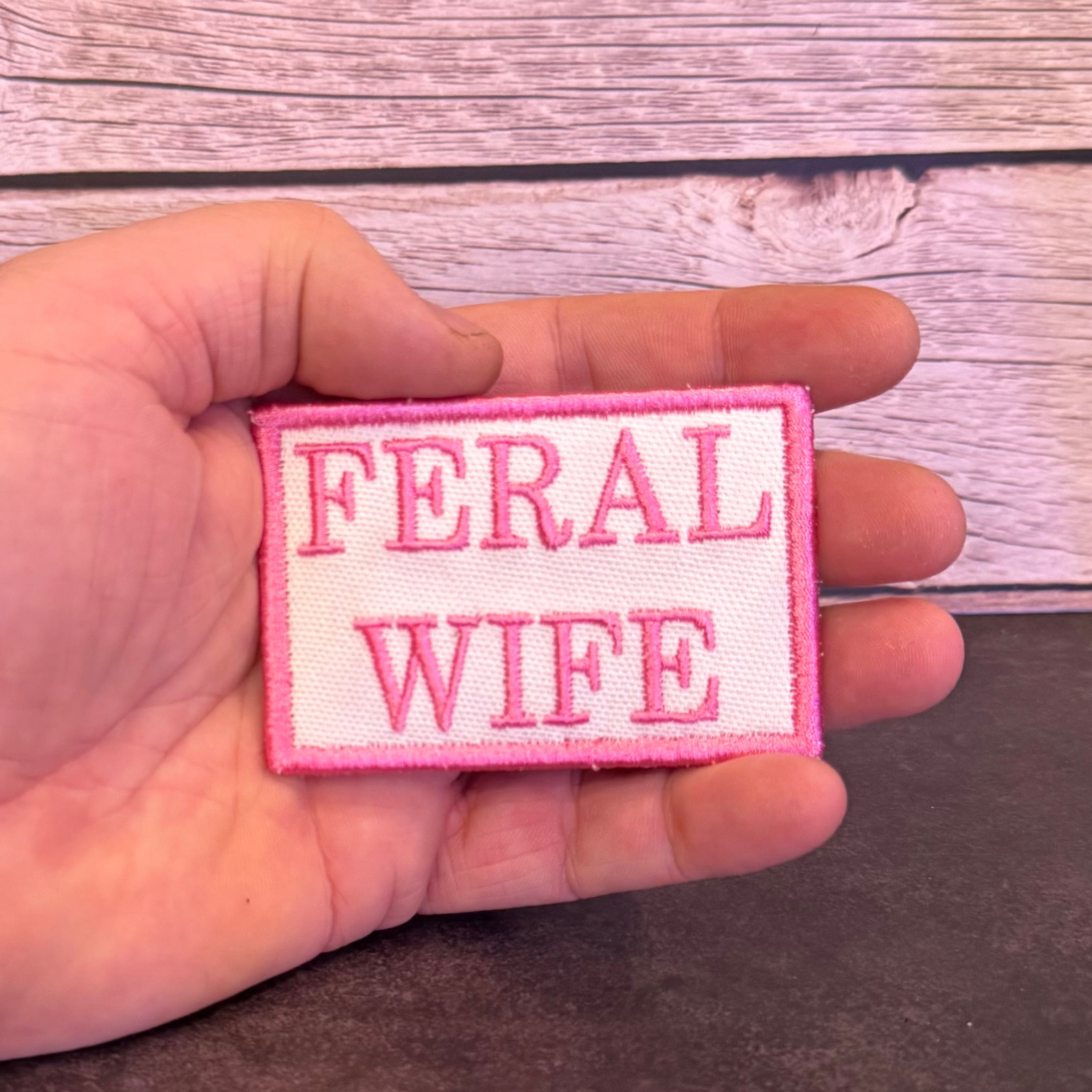 Feral Wife Funny Morale Patch, 2x3" | Made in USA | VELCRO® Brand Hook Backing