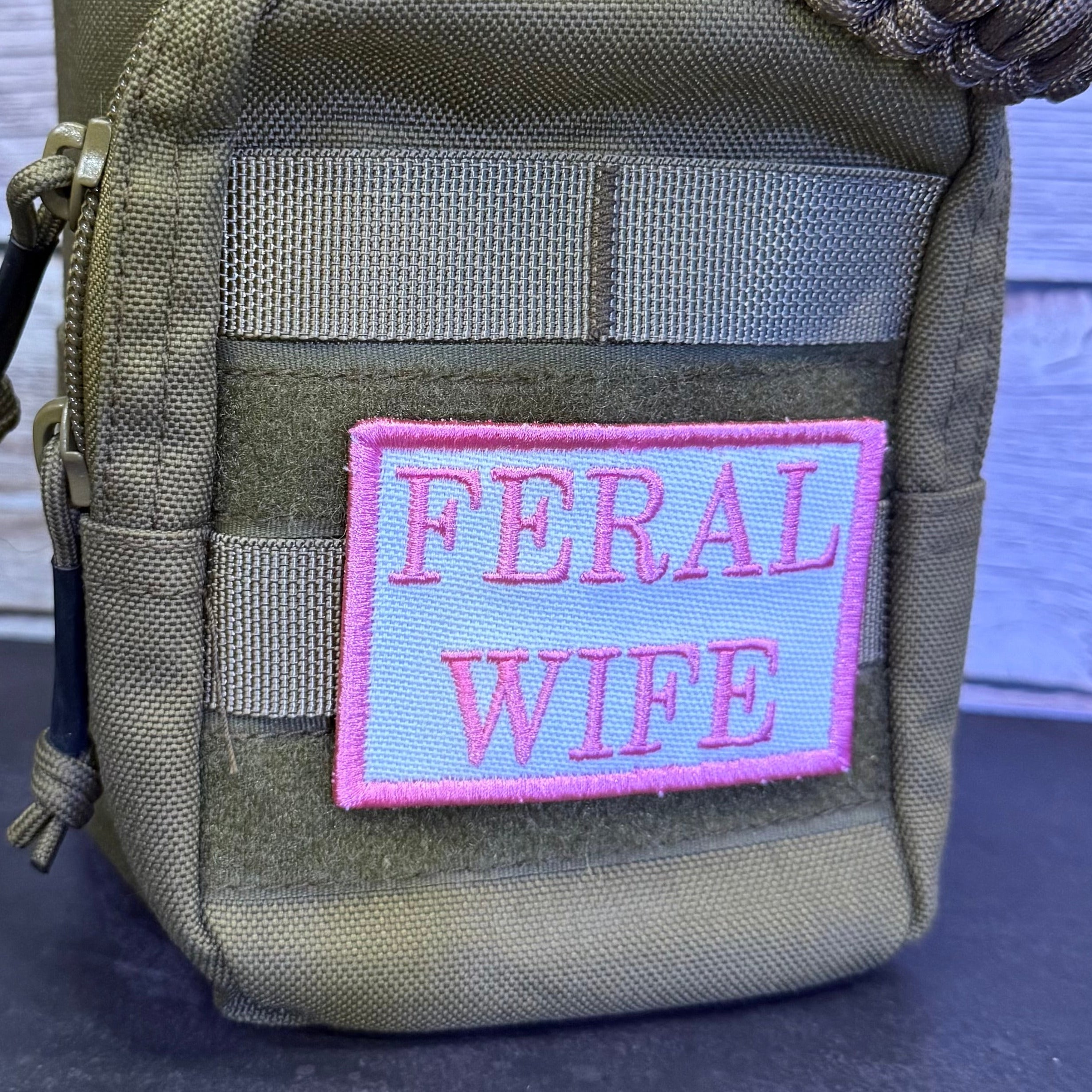 Feral Wife Funny Morale Patch, 2x3" | Made in USA | VELCRO® Brand Hook Backing