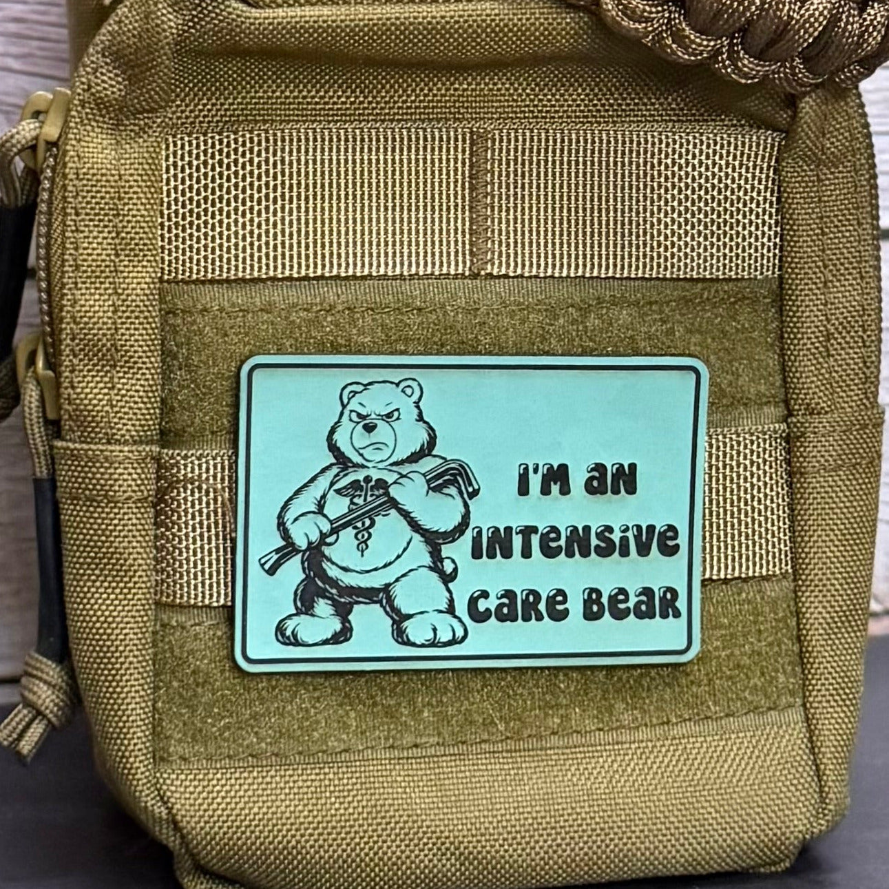 Intensive Care Bear Funny Nurse Medic Morale Patch, 2x3" | Made in USA | VELCRO® Brand Hook Backing
