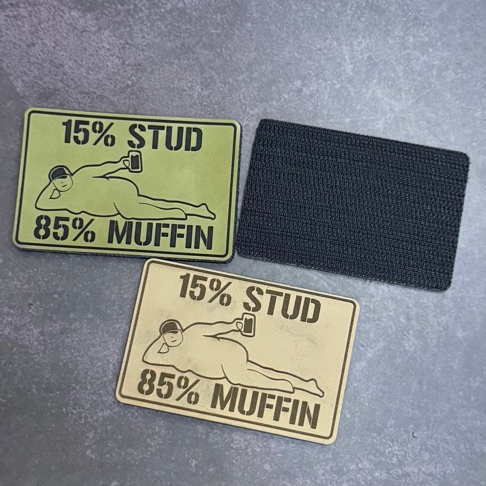 15% Stud 85% Muffin Funny Dad Bod Morale Patch, 2x3" | Made in USA | VELCRO® Brand Hook Backing