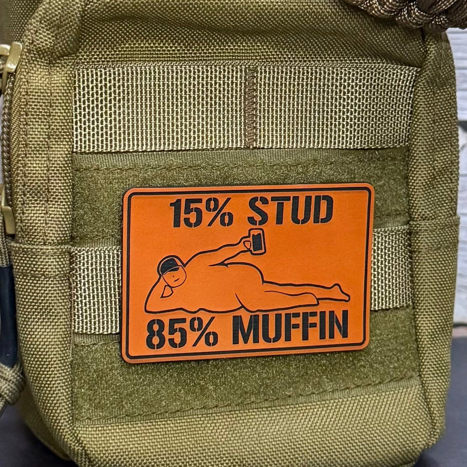 15% Stud 85% Muffin Funny Dad Bod Morale Patch, 2x3" | Made in USA | VELCRO® Brand Hook Backing