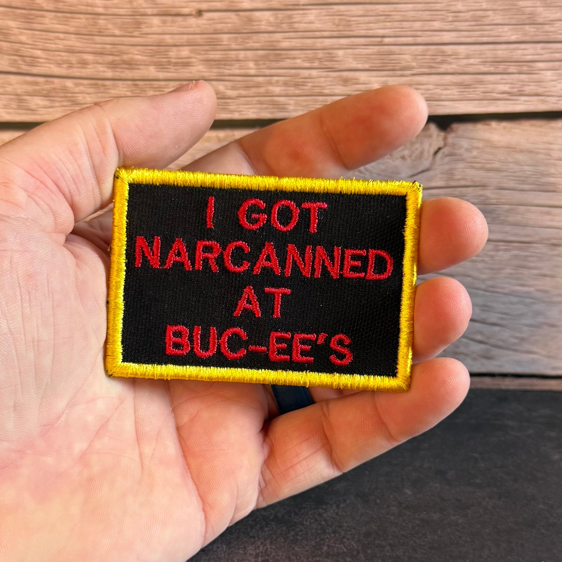 I Got Narcanned At Buc-ee's Funny Morale Patch, 2x3" | Made in USA | VELCRO® Brand Hook Backing