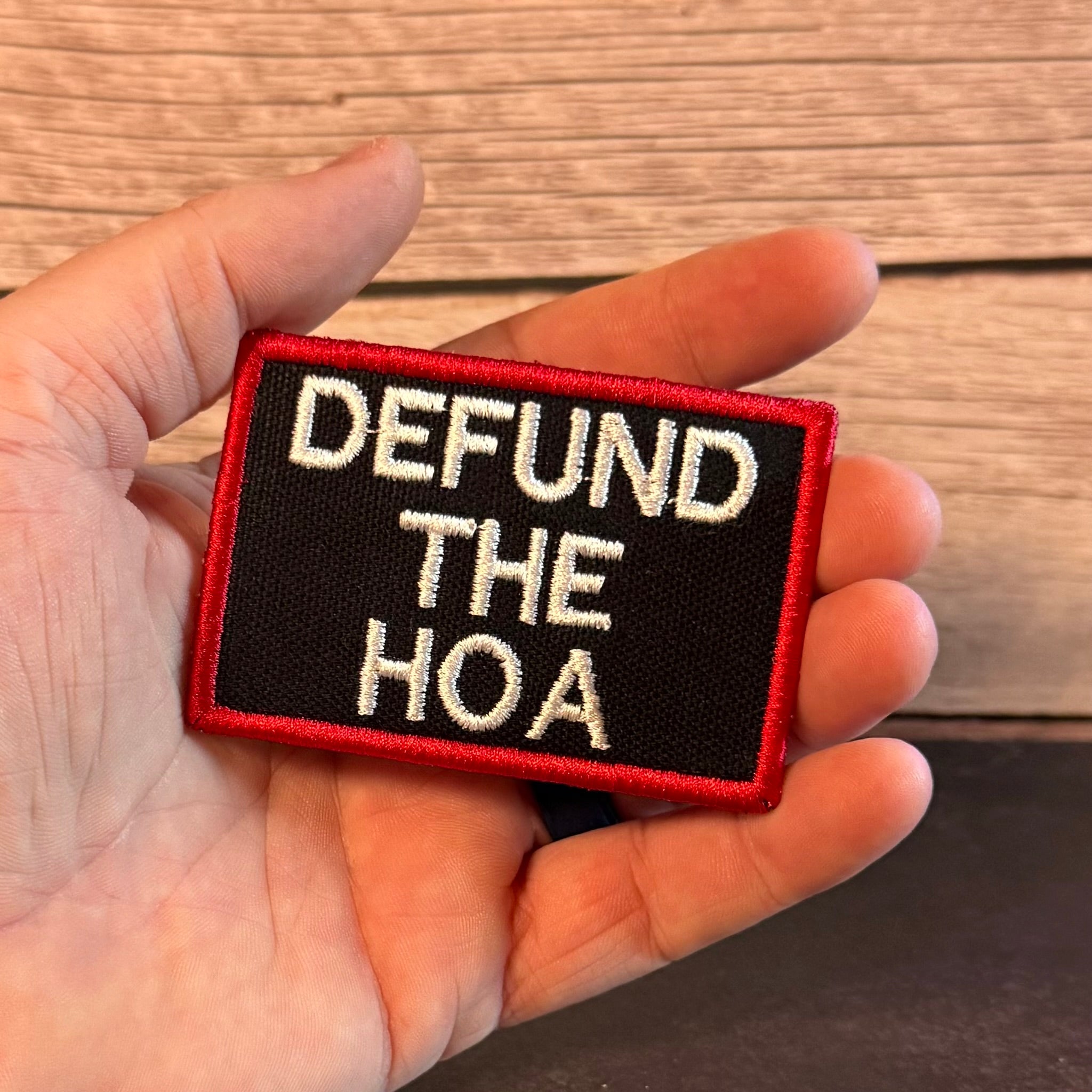 Defund the HOA Funny Morale Patch, 2x3" | Made in USA | VELCRO® Brand Hook Backing