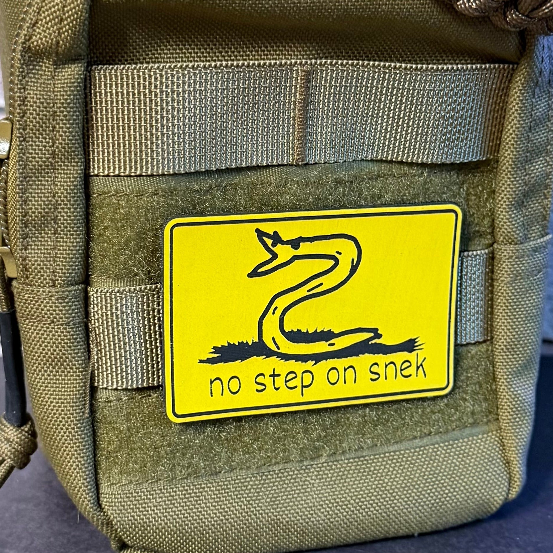 No Step On Snek Funny Morale Patch, 2x3" | Made in USA | VELCRO® Brand Hook Backing