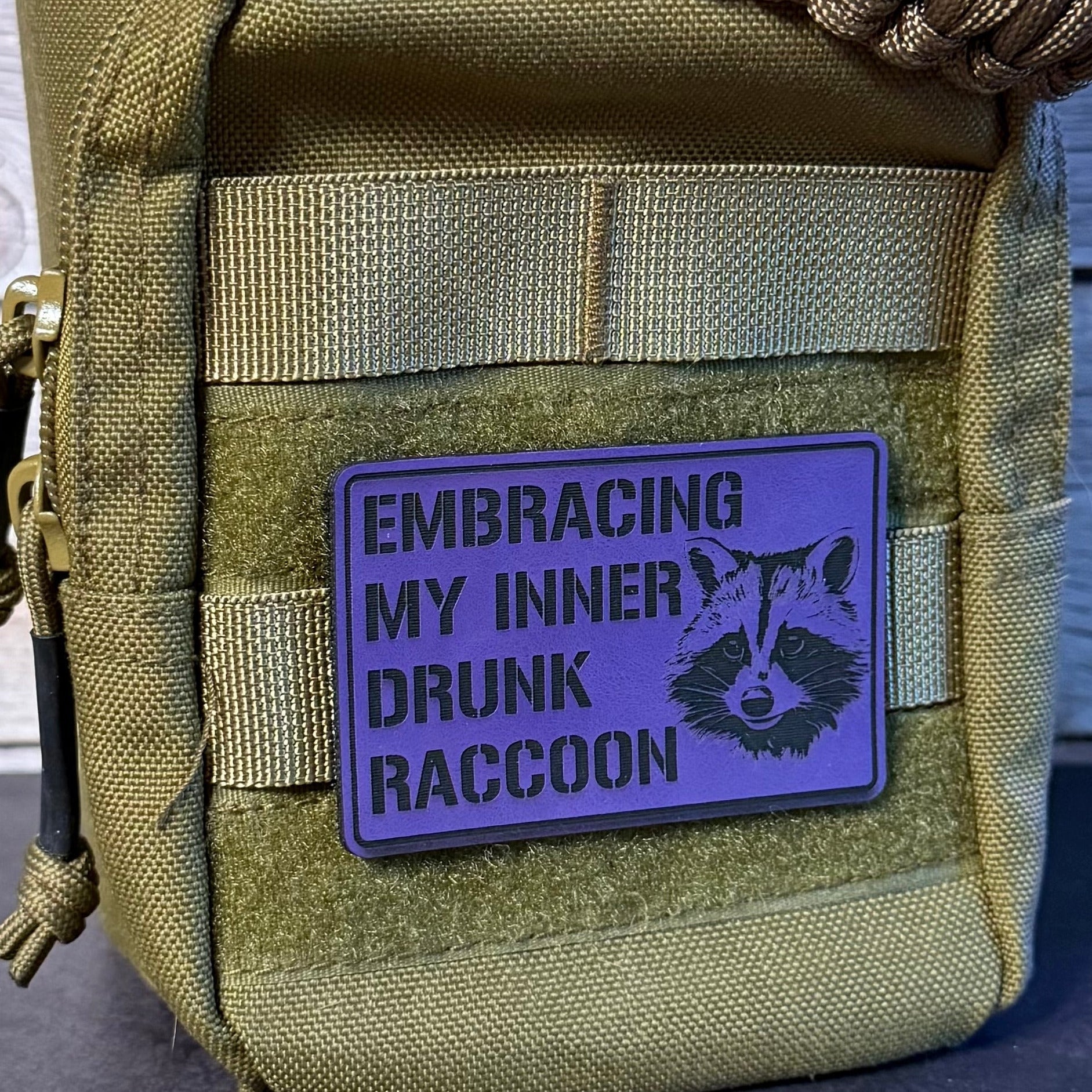 Inner Drunk Raccoon Funny Morale Patch, 2x3" | Made in USA | VELCRO® Brand Hook Backing