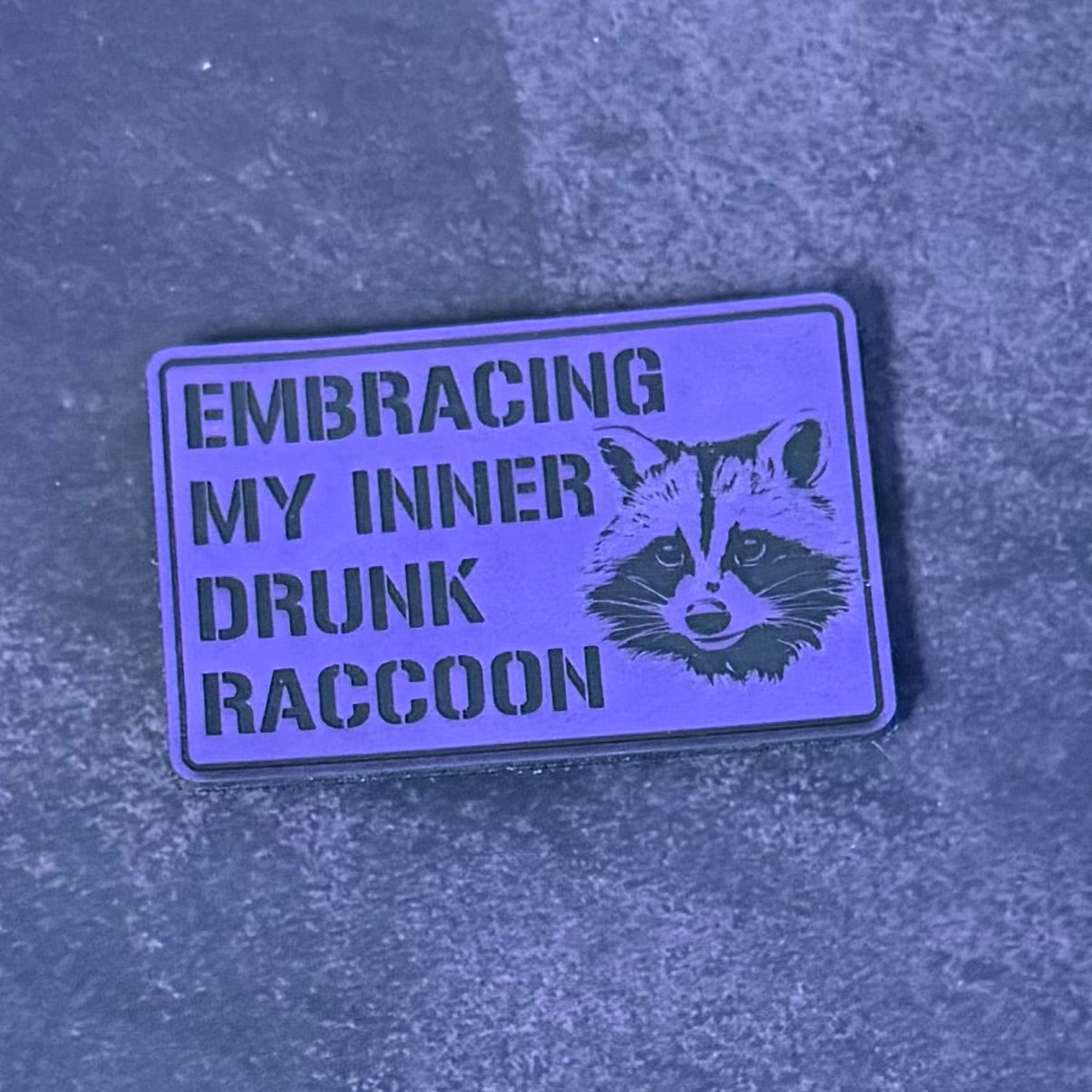 Inner Drunk Raccoon Funny Morale Patch, 2x3" | Made in USA | VELCRO® Brand Hook Backing