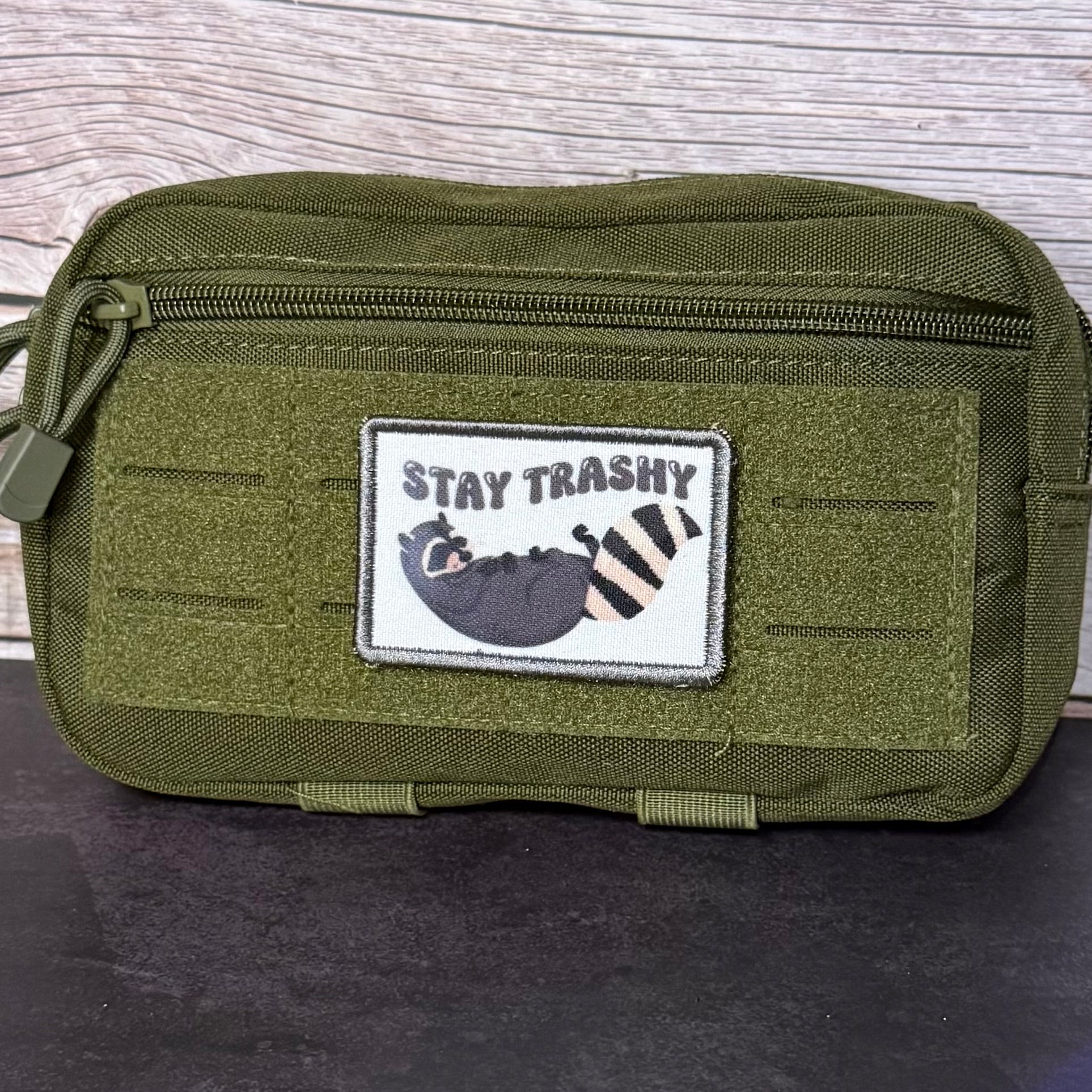 Stay Trashy Raccoon Trash Panda Funny Morale Patch, 2x3" | Made in USA | VELCRO® Brand Hook Backing