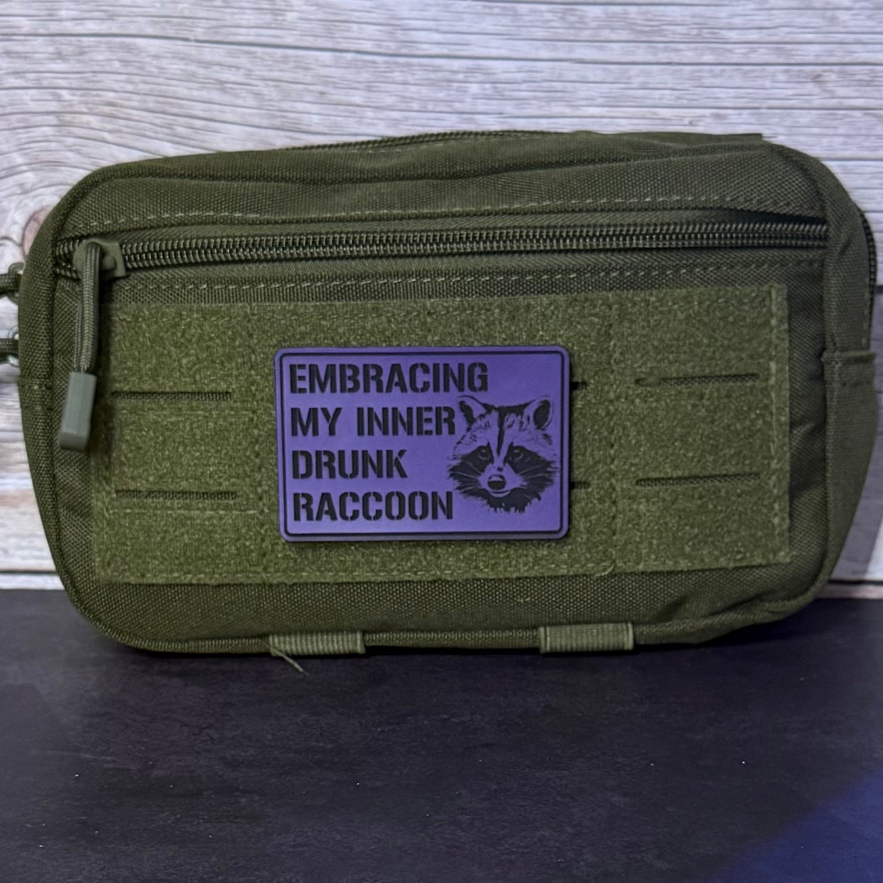 Inner Drunk Raccoon Funny Morale Patch, 2x3" | Made in USA | VELCRO® Brand Hook Backing