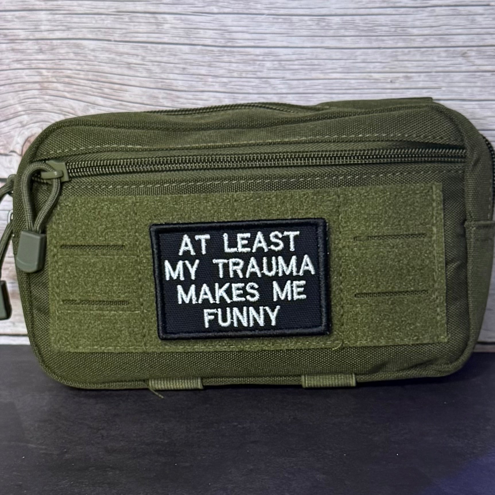 At Least My Trauma Makes Me Funny Morale Patch, 2x3" | Made in USA | VELCRO® Brand Hook Backing