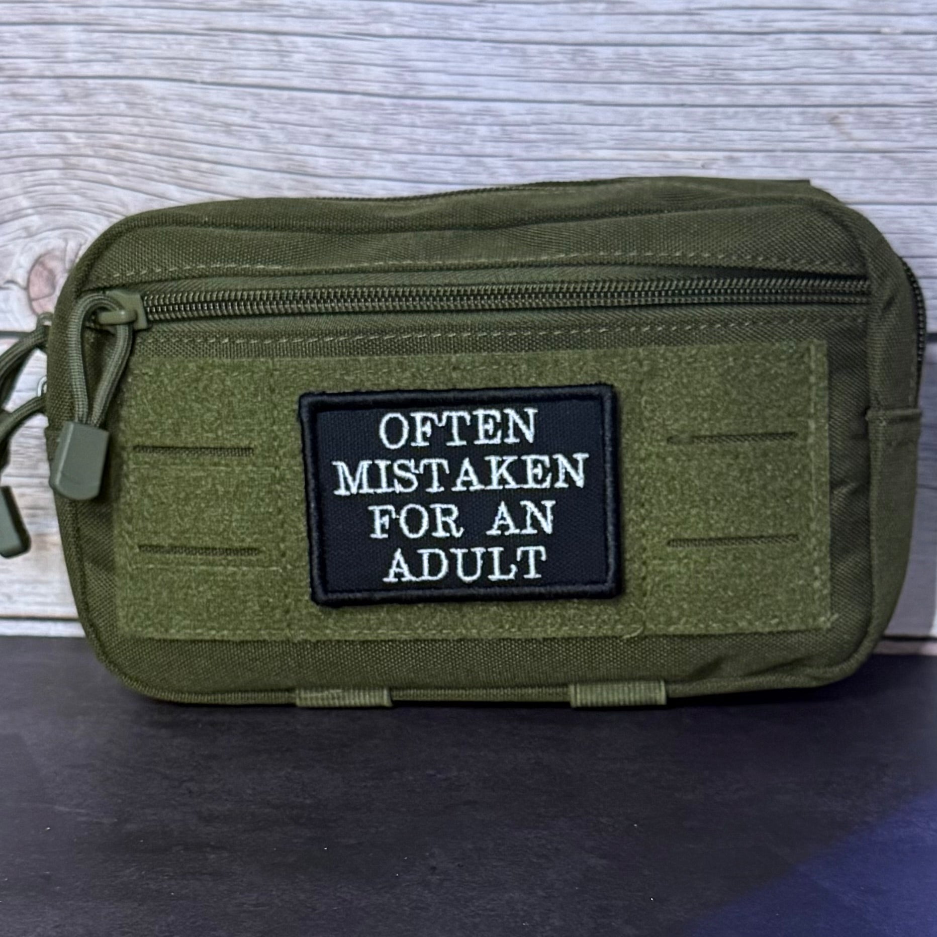 Often Mistaken For An Adult Funny Morale Patch, 2x3" | Made in USA | VELCRO® Brand Hook Backing