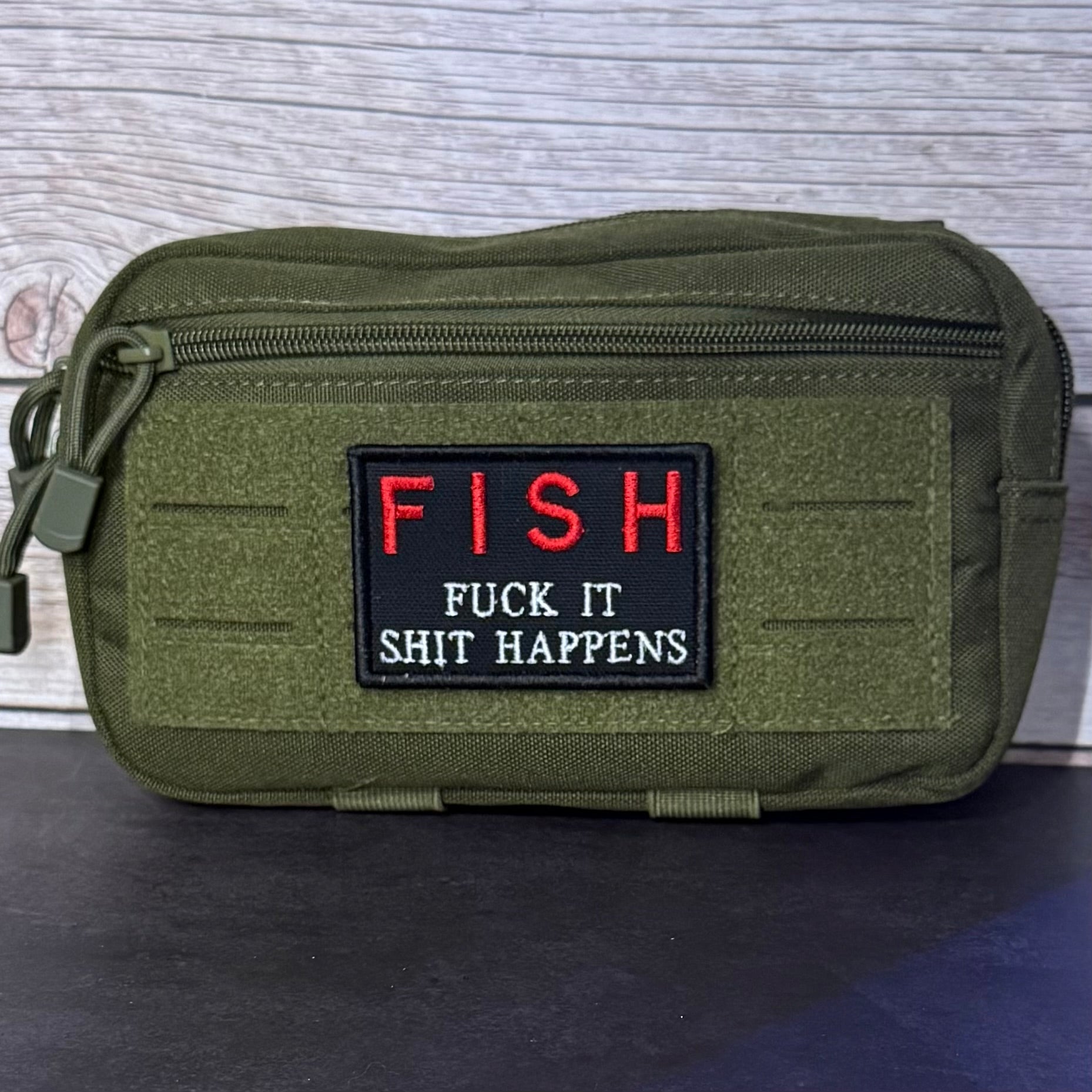 F.I.S.H. Fuck It, Shit Happens Funny Morale Patch, 2x3" | Made in USA | VELCRO® Brand Hook Backing