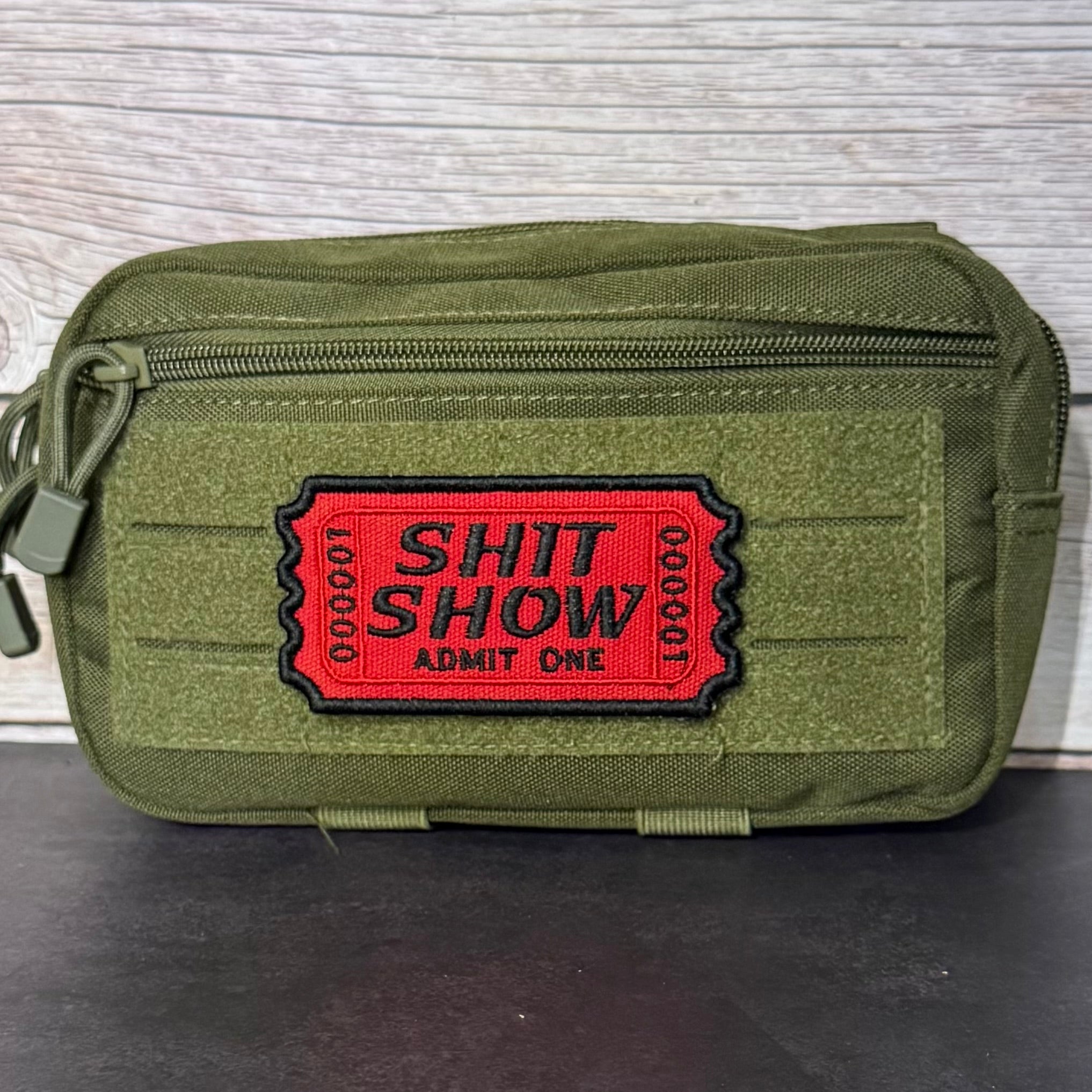 Shit Show Ticket Funny Morale Patch, 2.3x4" | Made in USA | VELCRO® Brand Hook Backing