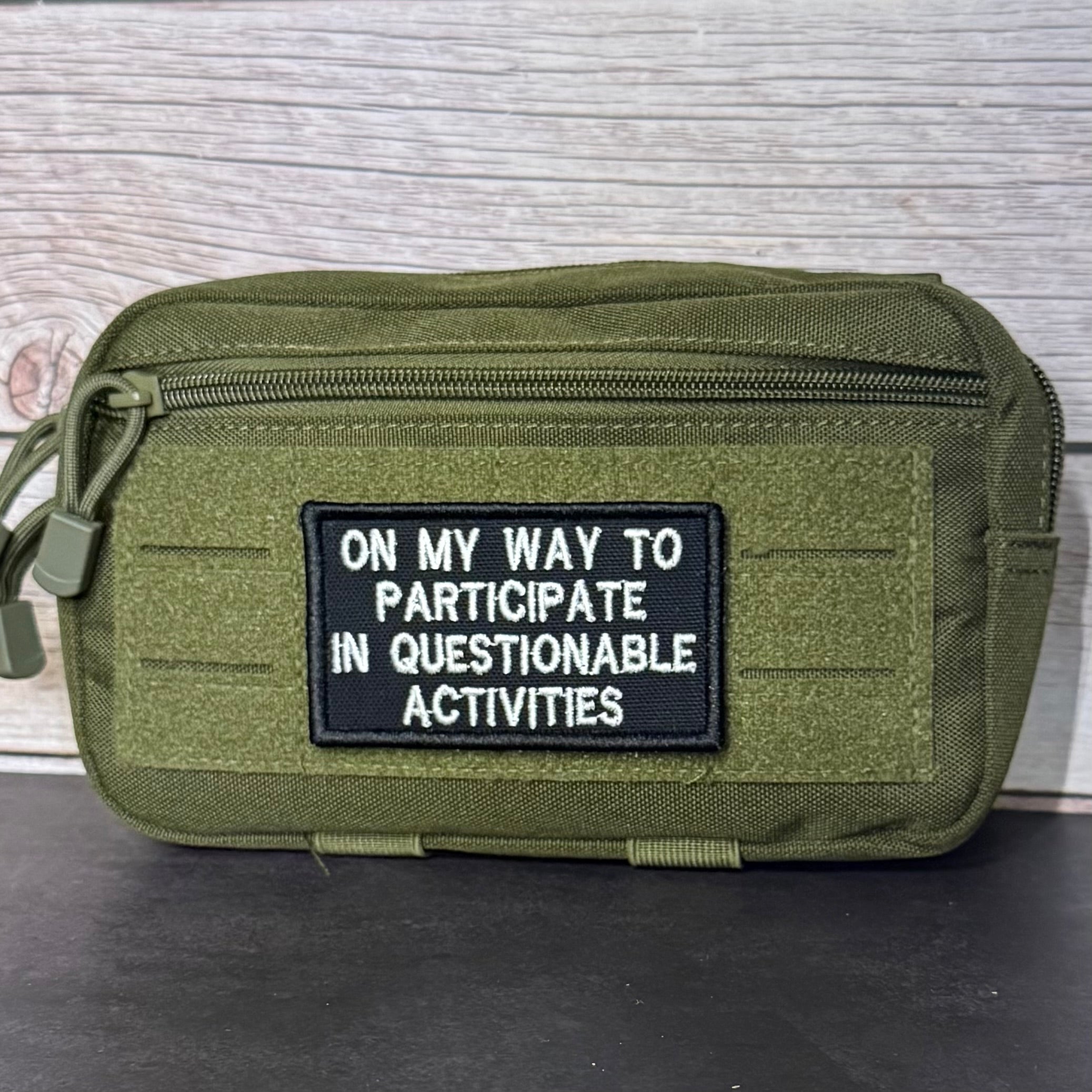 Participate In Questionable Activities Funny Morale Patch, 2x3.5" | Made in USA | VELCRO® Brand Hook Backing