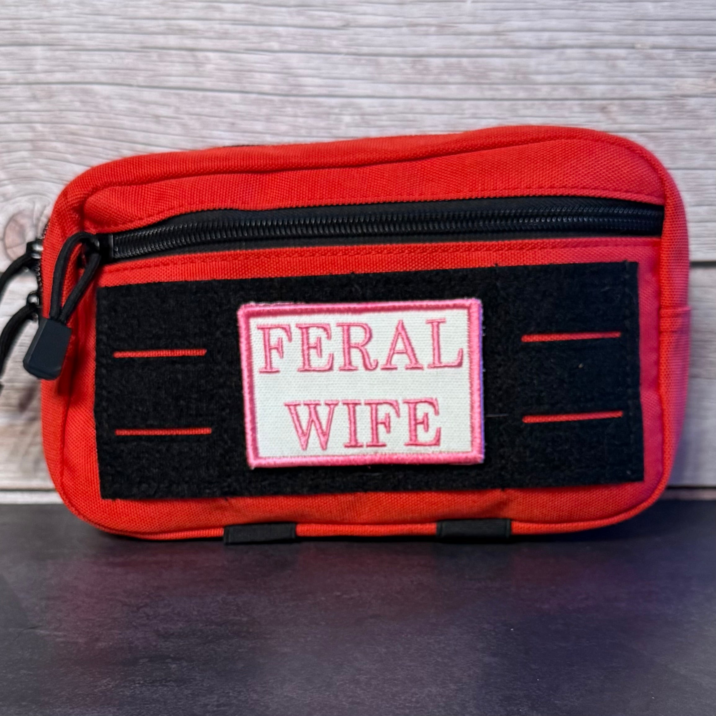 Feral Wife Funny Morale Patch, 2x3" | Made in USA | VELCRO® Brand Hook Backing