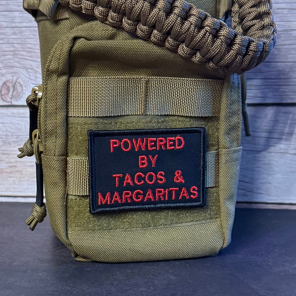 Powered By Tacos & Margaritas Funny Morale Patch, 2x3" | Made in USA | VELCRO® Brand Hook Backing