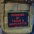 Powered By Tacos & Margaritas Funny Morale Patch, 2x3" | Made in USA | VELCRO® Brand Hook Backing
