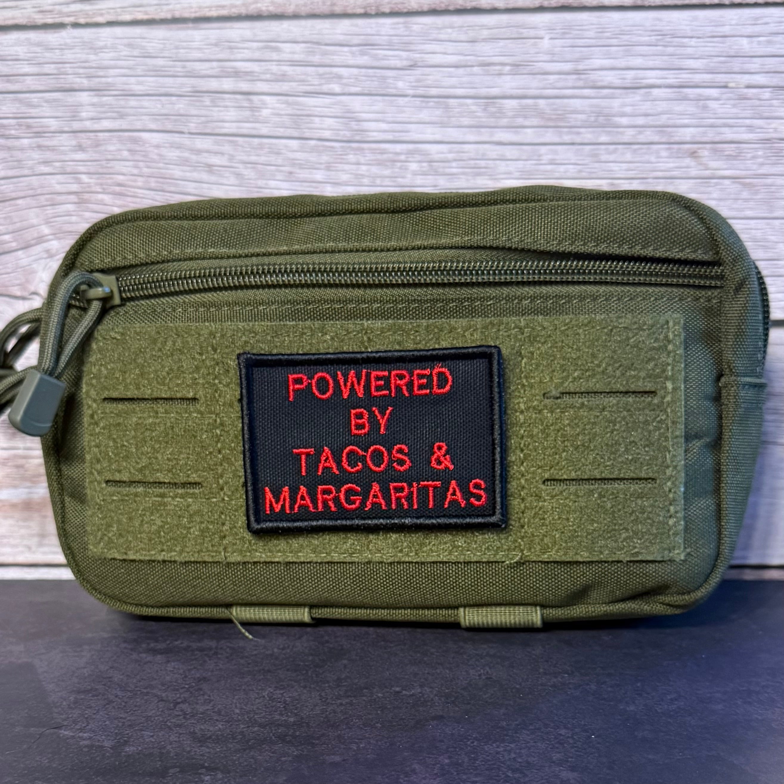 Powered By Tacos & Margaritas Funny Morale Patch, 2x3" | Made in USA | VELCRO® Brand Hook Backing