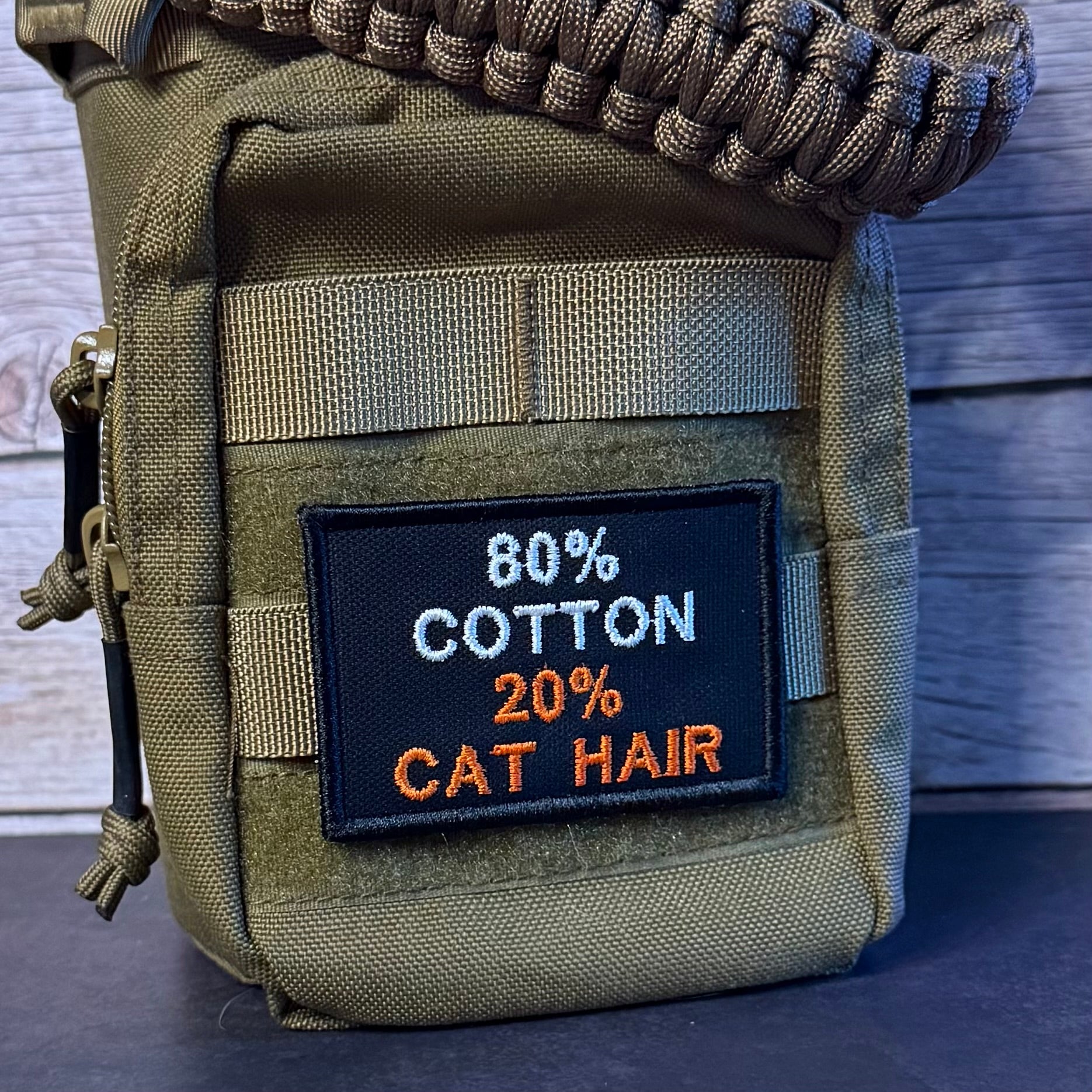 80% Cotton 20% Cat Hair Funny Morale Patch, 2x3" | Made in USA | VELCRO® Brand Hook Backing