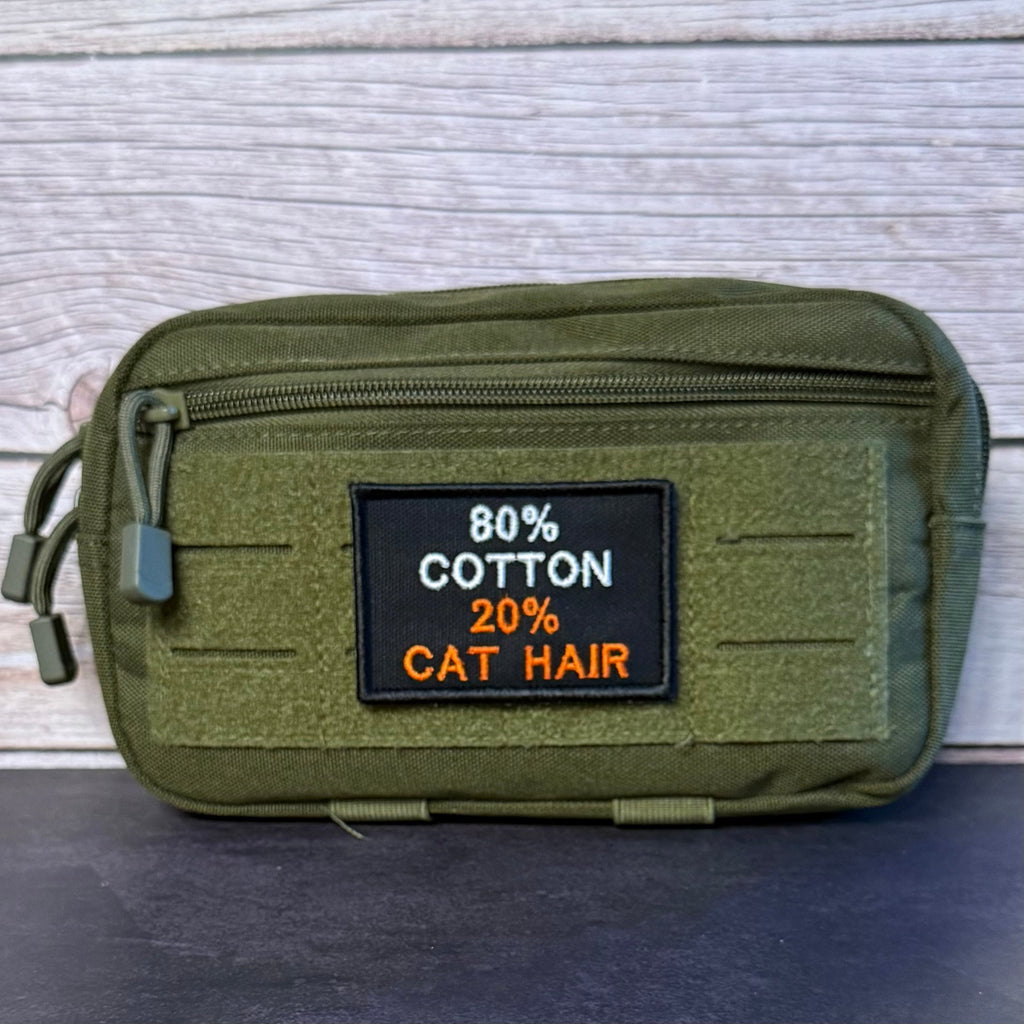 80% Cotton 20% Cat Hair Funny Morale Patch, 2x3" | Made in USA | VELCRO® Brand Hook Backing