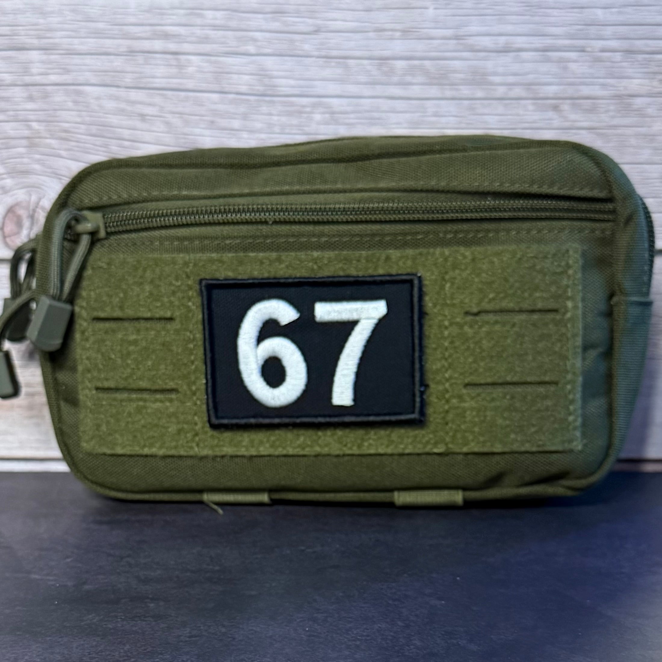 67 -Six Seven- Funny Morale Patch, 2x3" | Made in USA | VELCRO® Brand Hook Backing