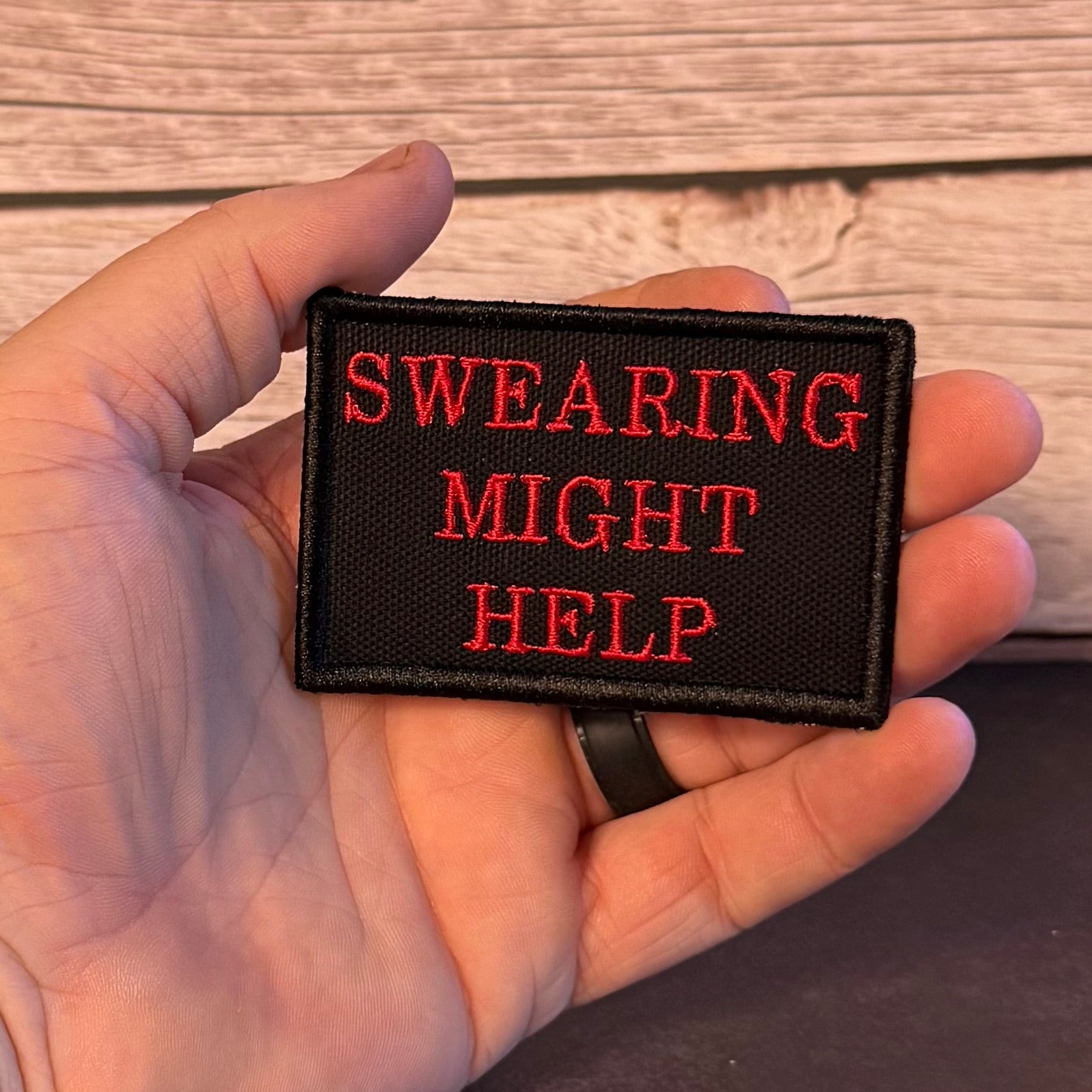 Swearing Might Help Funny Morale Patch, 2x3" | Made in USA | VELCRO® Brand Hook Backing